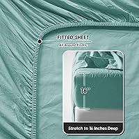 Vista 7 de SONORO KATE - Sábanas 100% de lino puro francés, transpirables y duraderas, antidesgarros, lavables a máquina, bolsillo profundo de 16 pulgadas, 4