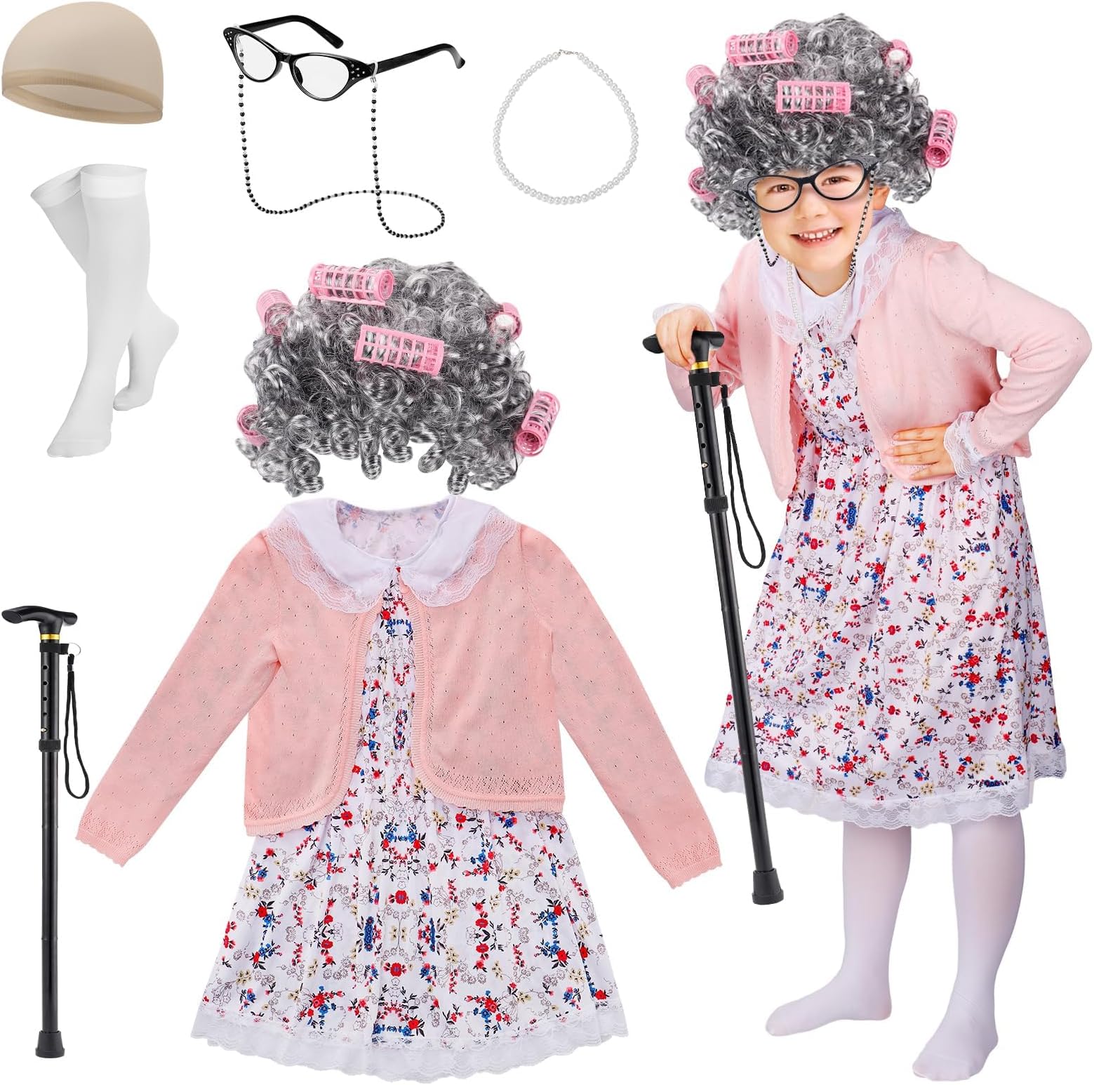 Old Lady Halloween Costumes for Girls Kids 3-10 Years Cosplay