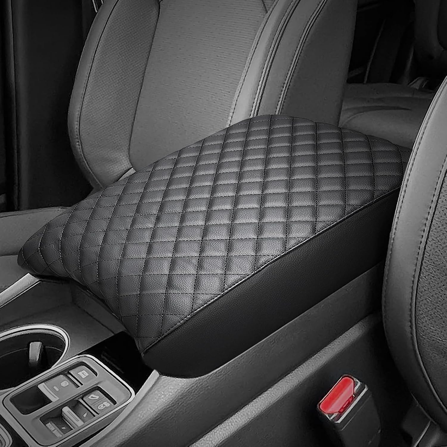 JOYTUTUS Center Console Cover Compatible with 2023-2025 2026 Pilot & 2024 Passport Ridgeline, Car Armrest Cover Console Pad Cushion, Black Leather Center Console Armrest Cover lid Middle Console Cover