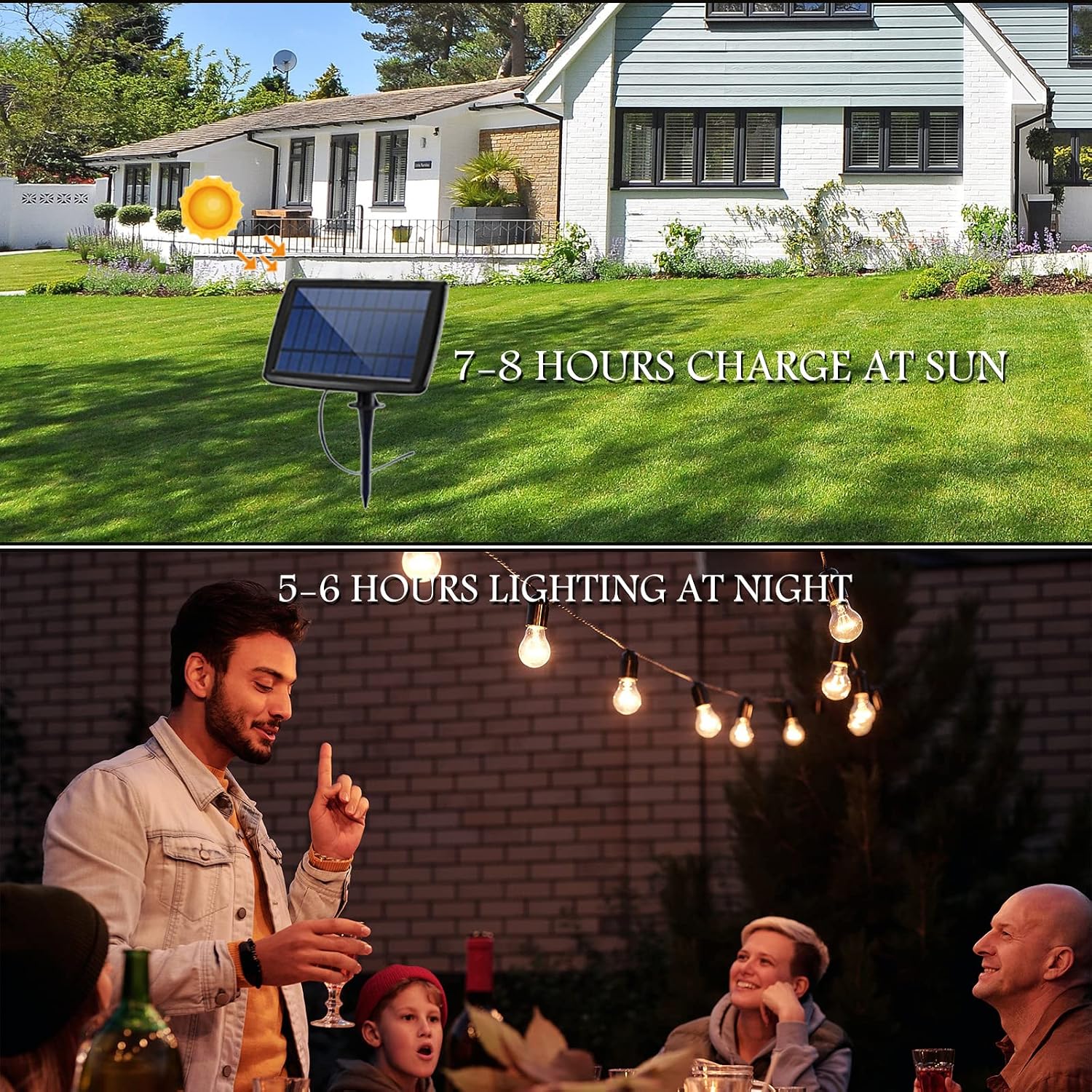VAVOFO 48ft - Waterproof - Solar Outdoor String Lights 15 LED Shatterproof Bulbs, 2w 2200k Warm White Patio Bistro Lights, Commercial Grade Heavy Duty- Wedding, Party, Market, Garden, Porch