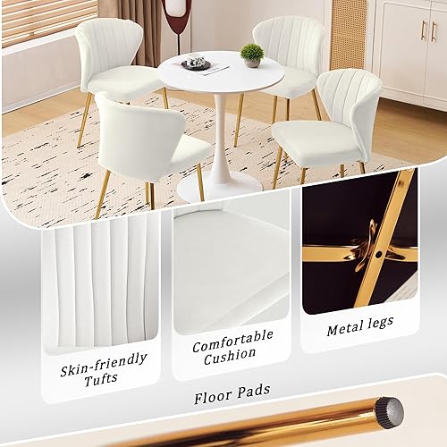 Miniatura 6 de Juego de 2 sillas de comedor de terciopelo, modernas sillas tapizadas con patas de metal dorado para comedor, cocina, tocador y patio (blanco)
