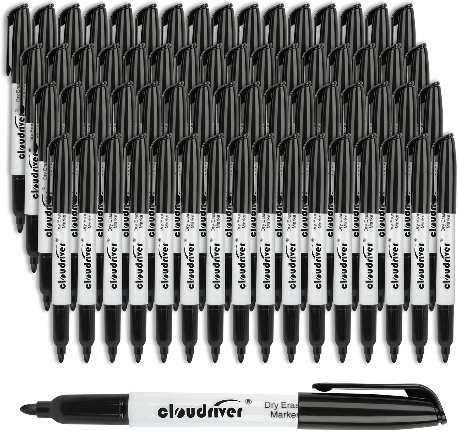 cloudriver Black Fine Tip Dry Erase Markers Low Odor Bulk 128-Pack