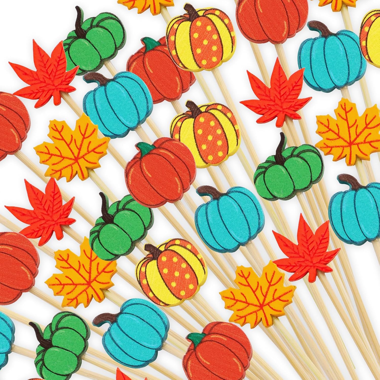 WorldBazaar Thanksgiving Cocktail Picks 120PCS Pumpkin Skewers Appetizer Food Fruit Toothpicks Charcuterie Sticks Harvest Autumn Party Supplies
