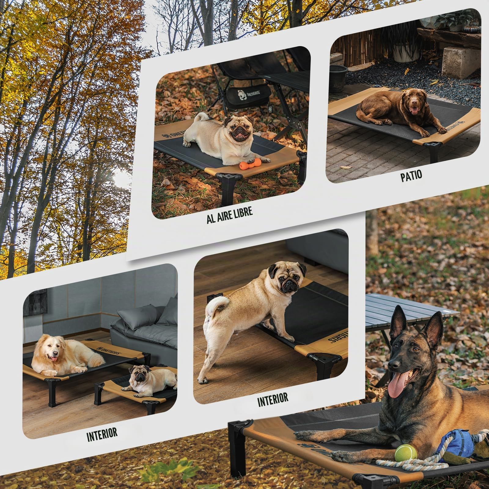 OneTigris Cama elevada para perros - 89x63 cm - Altura: 19 cm - Montaje fácil - Respirable - Duradera - Fácil de limpiar - Interior/patio/exterior - Marrón S