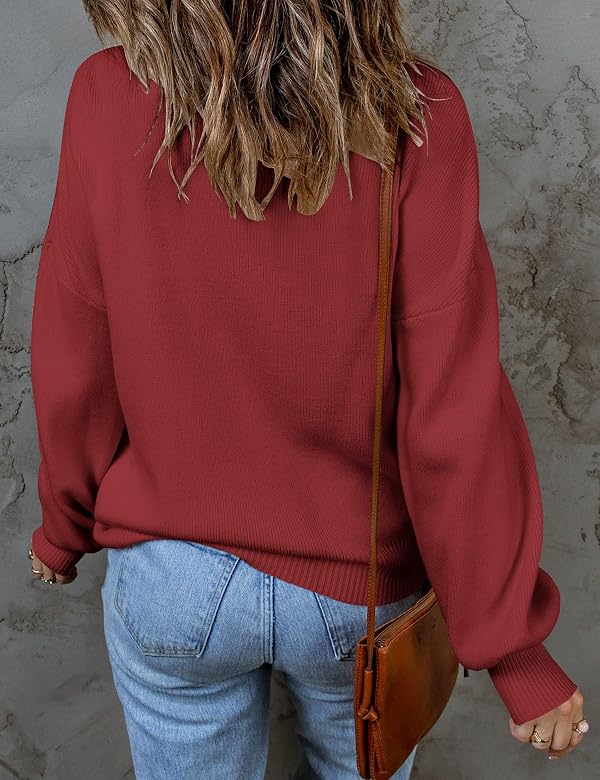 ZESICA Women's Casual Turtleneck Long Lantern Sleeve Fall 2026 Oversized Ribbed Knit Pullover Sweater Jumper Top,Wine,Medium by ZESICA - Image 3