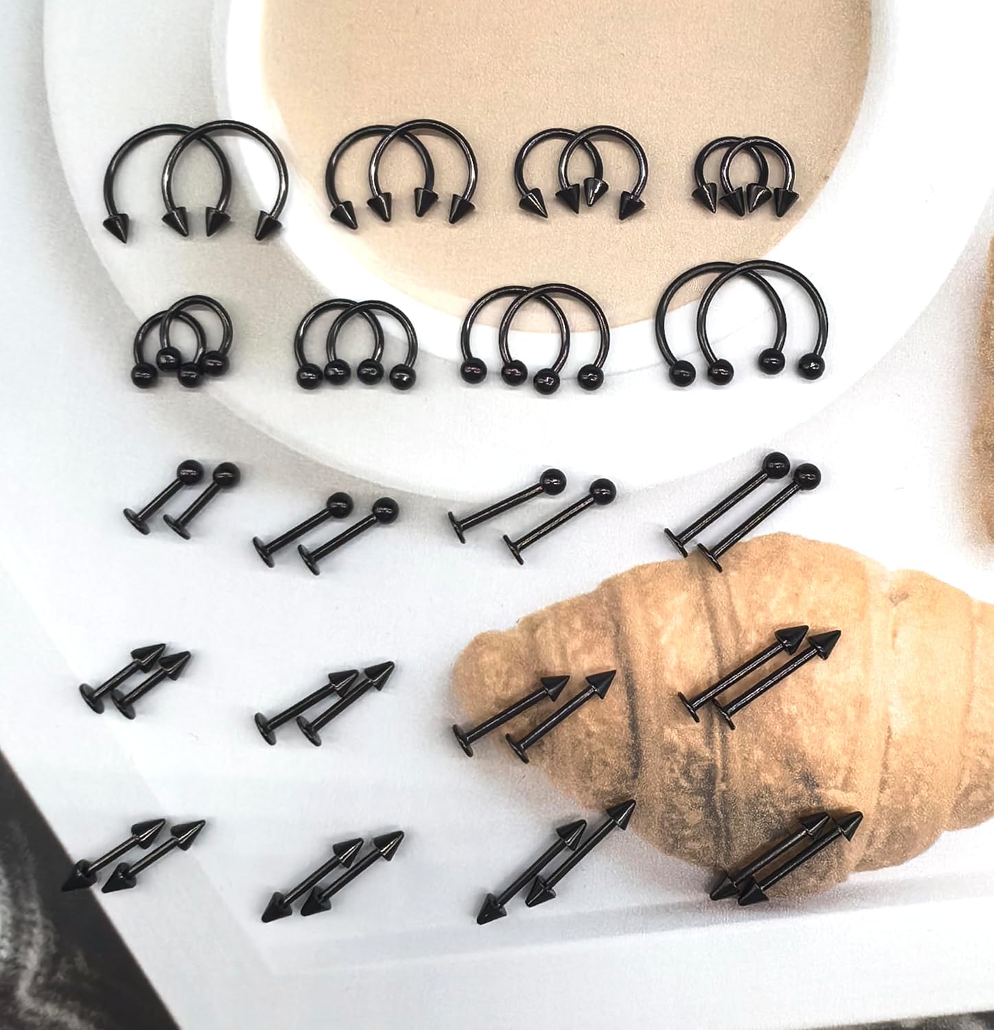 40Pcs 16G Lip Rings 316L Surgical Steel Snake Bite Labret Jewelry Monroe Lip Barbell Ring Daith Tragus Helix Nose Septum Piercing for Women Men 6mm/8mm/10mm/12mm - Image 5