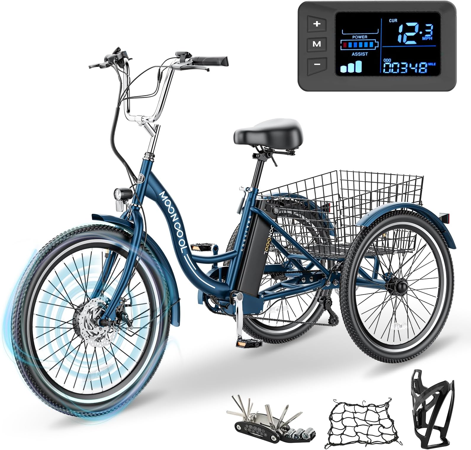 LILYPELLE Electric Tricycle for Adults, 350W 36V Electric Trike Motorized Three Wheel Electric Bicycle, 7 Speeds 3 Wheels 24" Adult Electric Tricycle with Large Basket