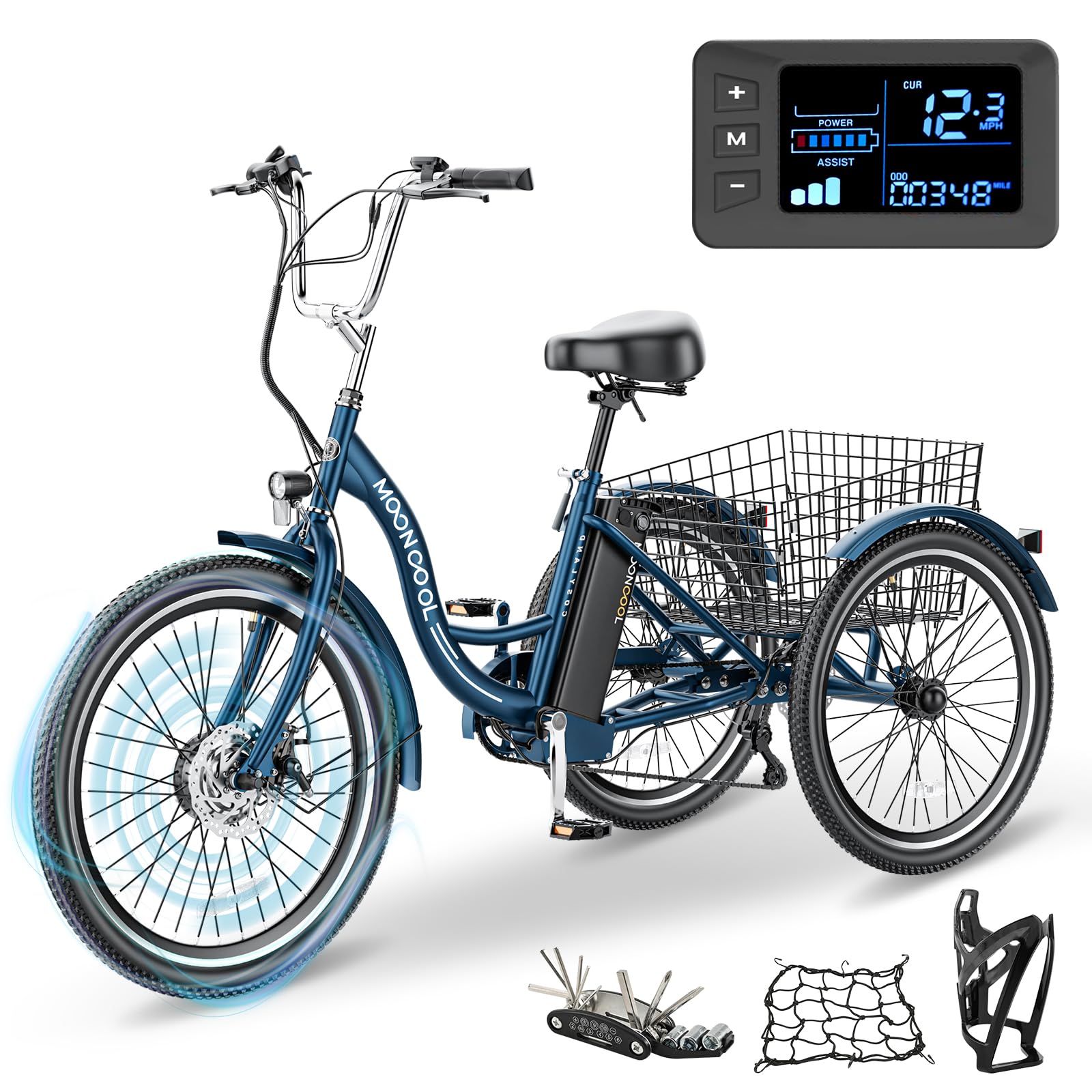 LILYPELLE Electric Tricycle for Adults, 350W 36V Electric Trike Motorized Three Wheel Electric Bicycle, 7 Speeds 3 Wheels 24" Adult Electric Tricycle with Large Basket