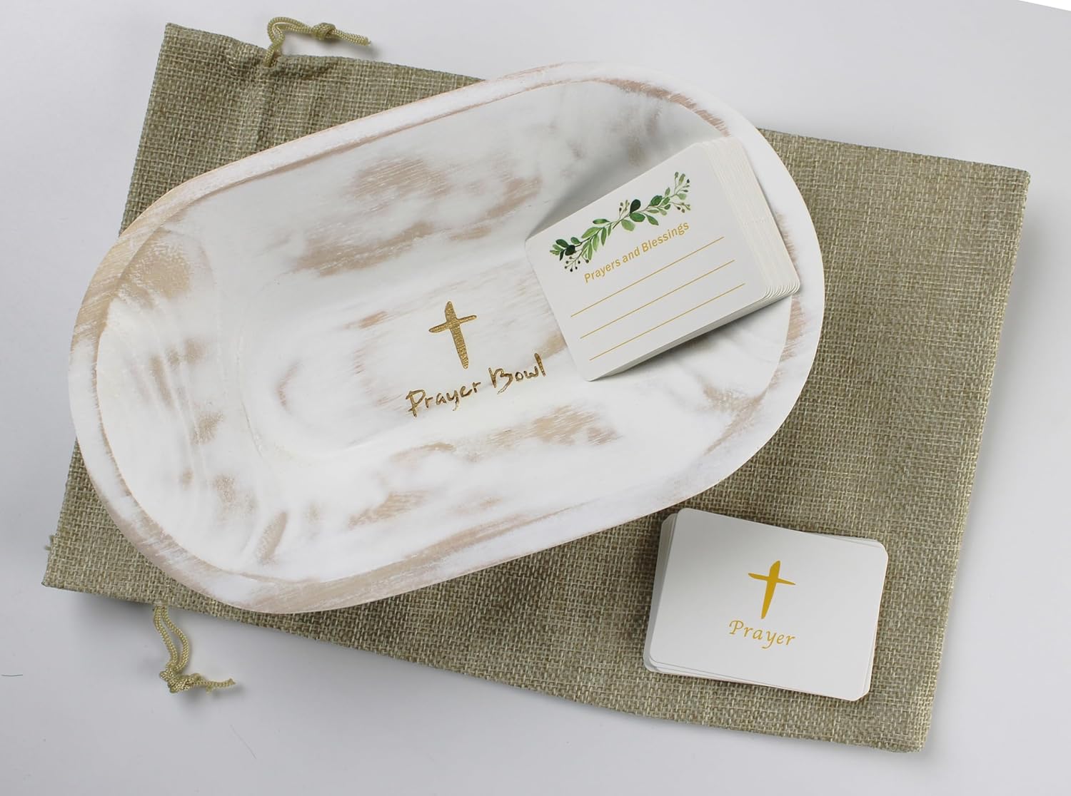 Fight Club wood Prayer Dough Bowl, congregation gifts Christian Easter and Christmas Cross Religious Gifts,Farmhouse Decor Rustic with 24 Blessing Prayer Cards with Linen Bag (2set)