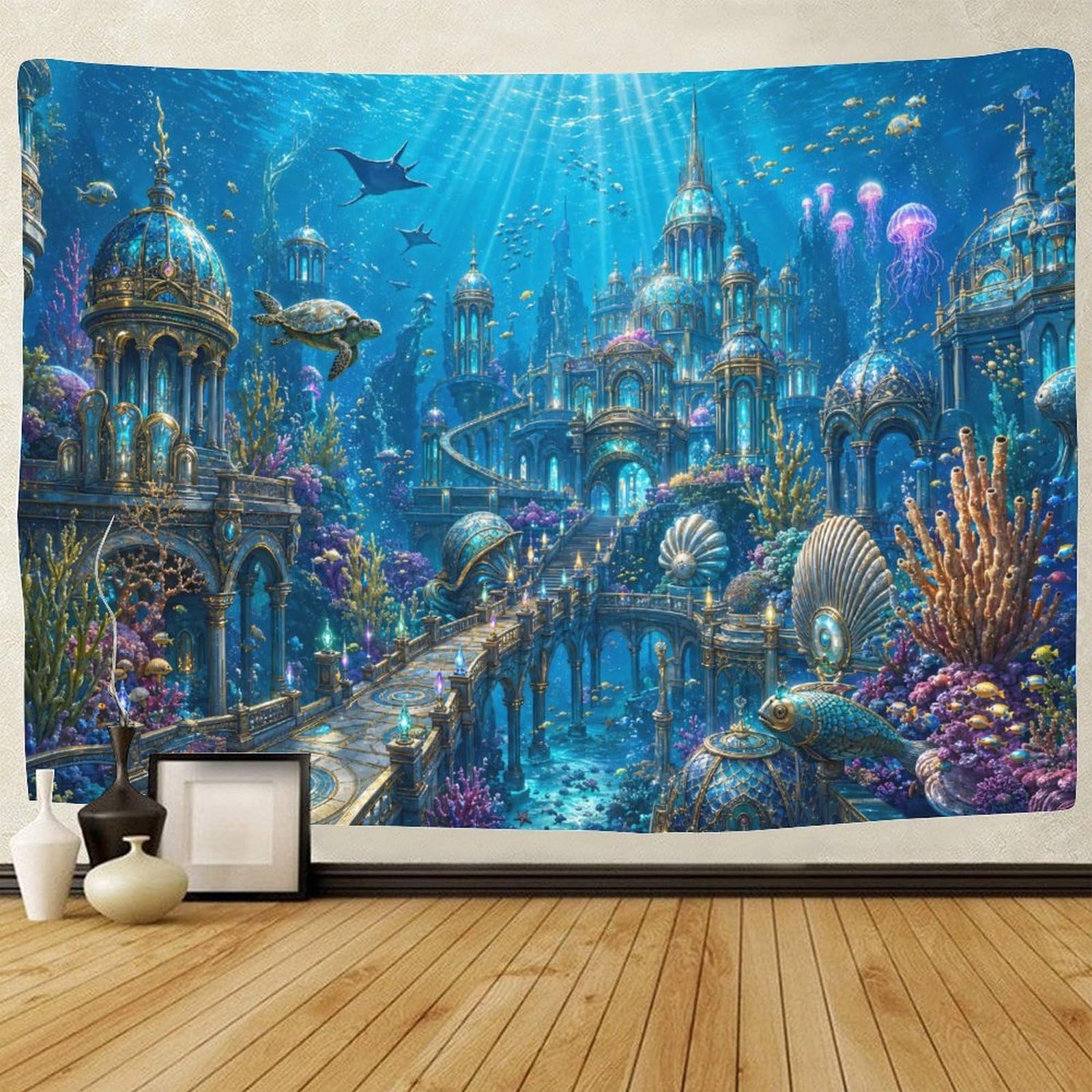 GPMNBCXZK Atlantis Underwater Kingdom 3D Print Wall Tapestry Wall Art Decor Tapestries Poster Home Decoration Bedroom Living Room 150cmx200cm