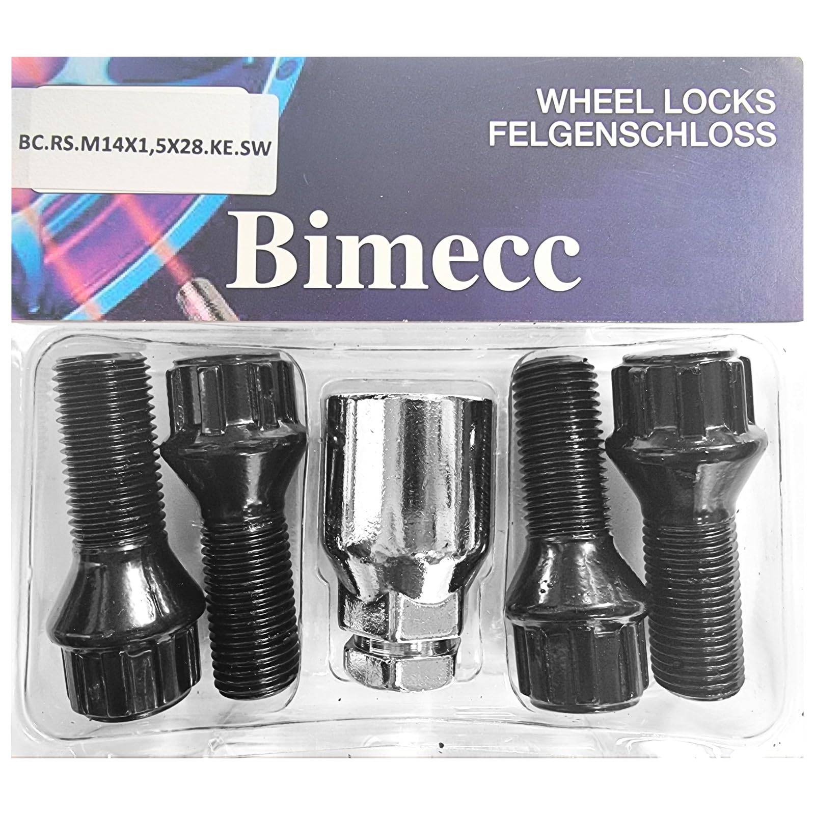 Blokada do felg M14 x 1,5 x 28 mm, taśma stożkowa 60°, kompatybilna z Citroen Fiat Land Rover Maserati Peugeot Renault Toyota 4 x czarne zamki do felg, zabezpieczenia kół, śruby kół