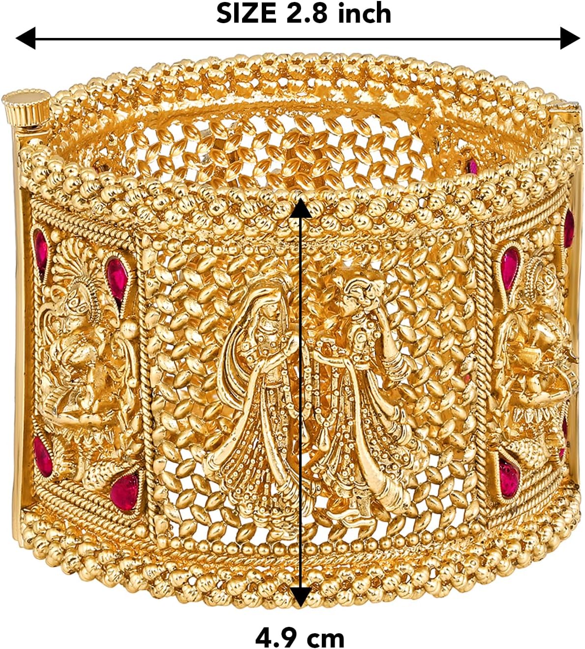 Aheli Gold Plated Single Piece Openable Traditional Bangle Jewellery for Women Goddess Bride Groom Motif 2.8"