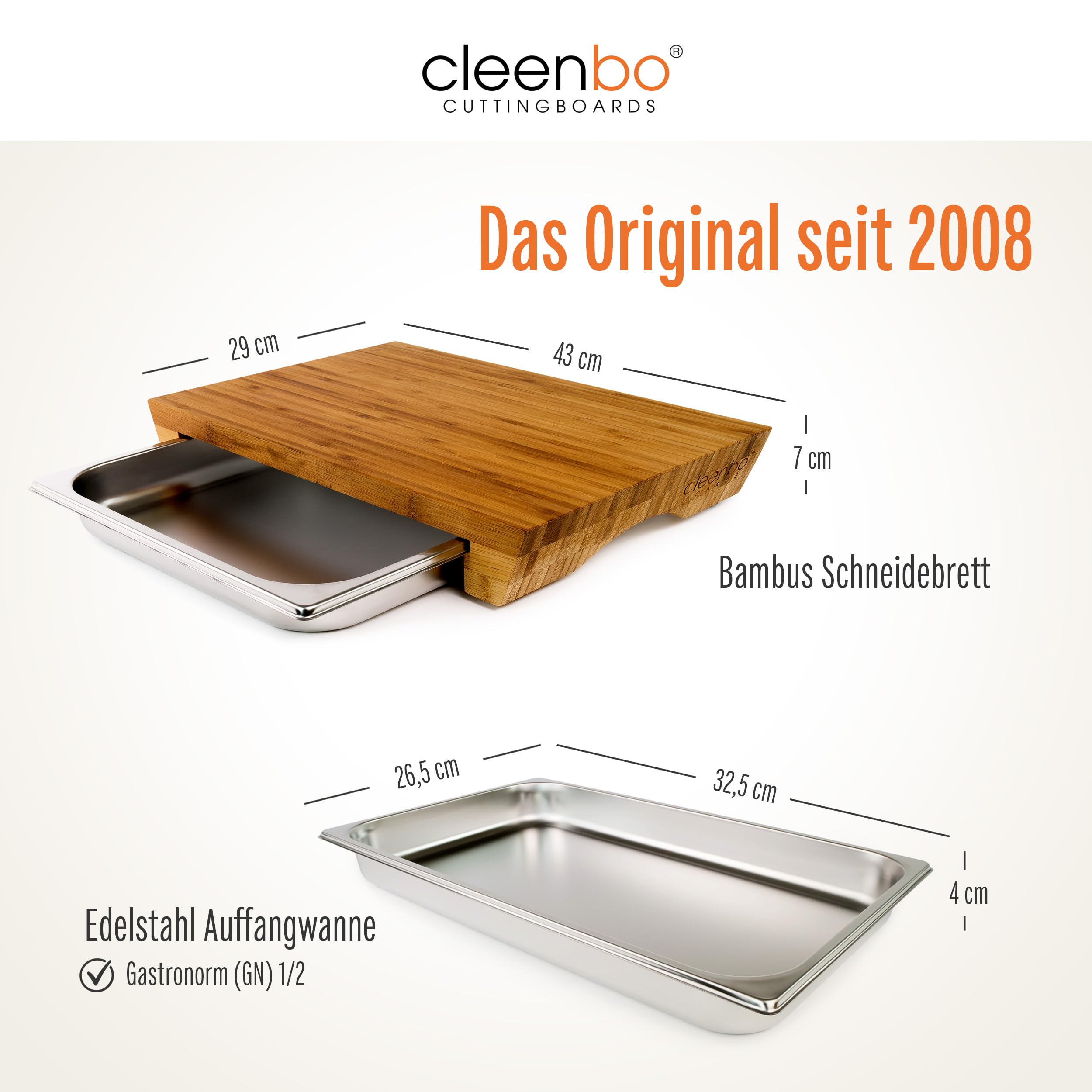 Tabla de corte "style bamboo" con bandeja de acero inoxidable, tabla de cocina de bambú, dimensiones: 43 x 29 x 7 cm