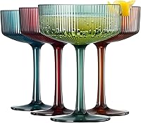 Vista 16 de Copas de acrílico vintage Art Deco inastillables Coupé Martini, champán y cóctel Juego de 4 vasos de plástico Tritan acanalado de 8 onzas de Claro