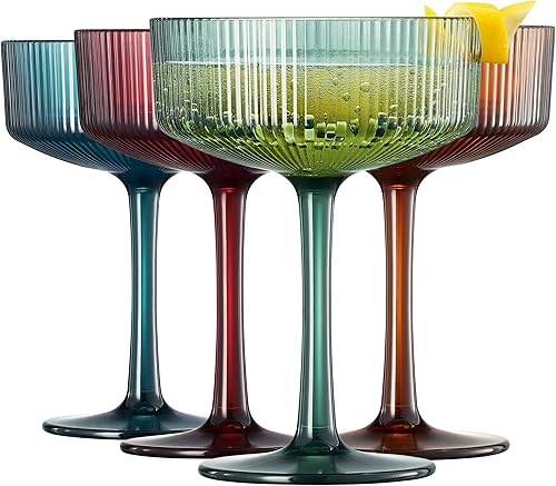 Miniatura 16 de Copas de acrílico vintage Art Deco inastillables Coupé Martini, champán y cóctel Juego de 4 vasos de plástico Tritan acanalado de 8 onzas de Claro
