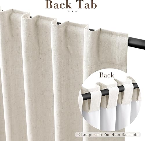 Miniatura 5 de Cortinas opacas de lino 100% beige crema de 84 pulgadas de largo, 2 paneles para sala de estar, pestaña trasera, bolsillo para barra, aislamiento