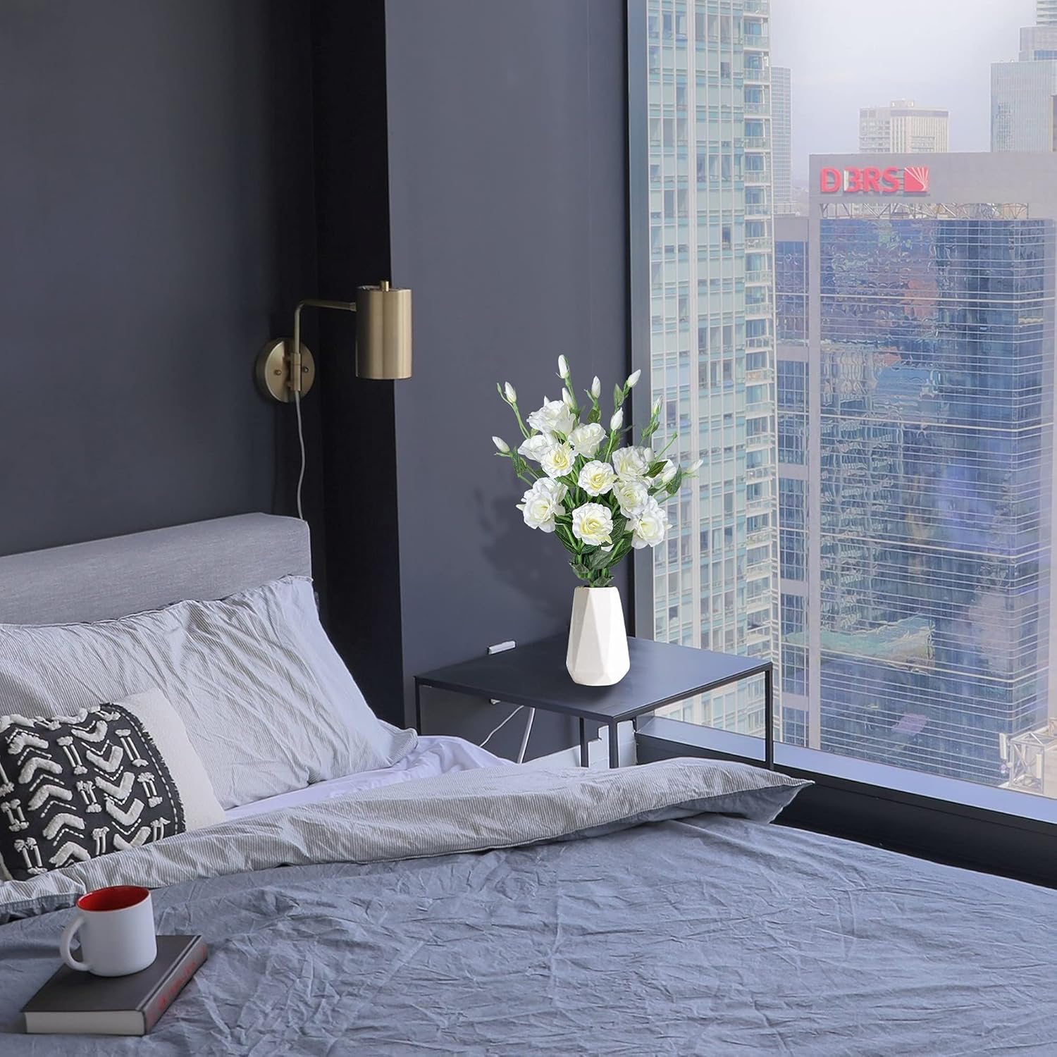 Grand Verde Eustoma Artificial Flowers 30” Long Stems Faux Roses Bouquet Dozen Silk Blooming Heads DIY Crafts Home Decoration, 4pcs Bulk (White) - Image 7