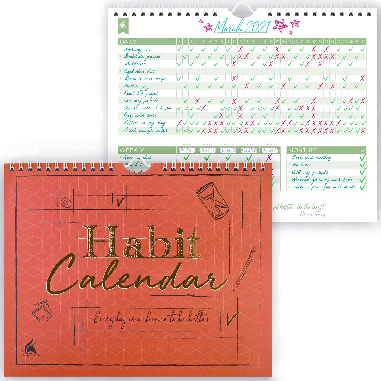 Clever Fox Habit Calendar – Inspirational Habit Tracker for Atomic Habits – Colorful Habit & Goal Planner Journal to Boost Productivity & Become Your Best Self – 24 Months, 25.5 x 20.5cm - Pink