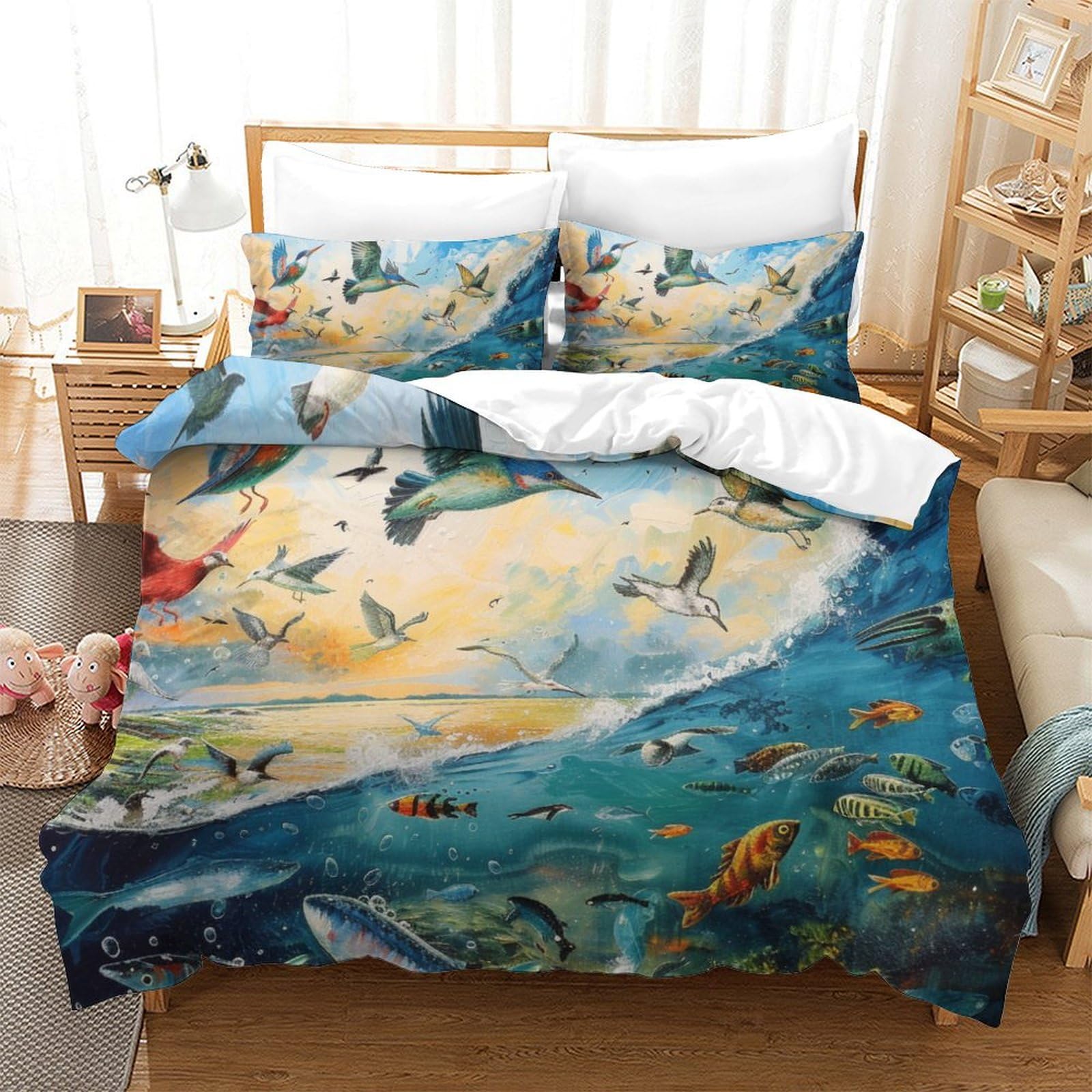 Housse de couette Oiseaux parure de lit 3D 260x220cm pour chambre enfants et adolescents de style