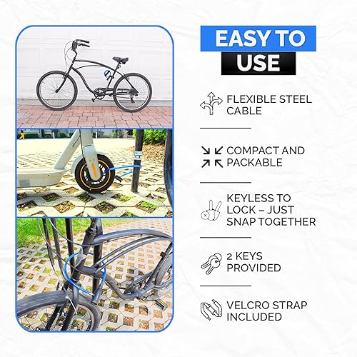 Miniatura 5 de DocksLocks Juego de candado de cable para bicicleta con cerradura de llave, soporte de montaje, seguridad antirrobo portátil y compacta para