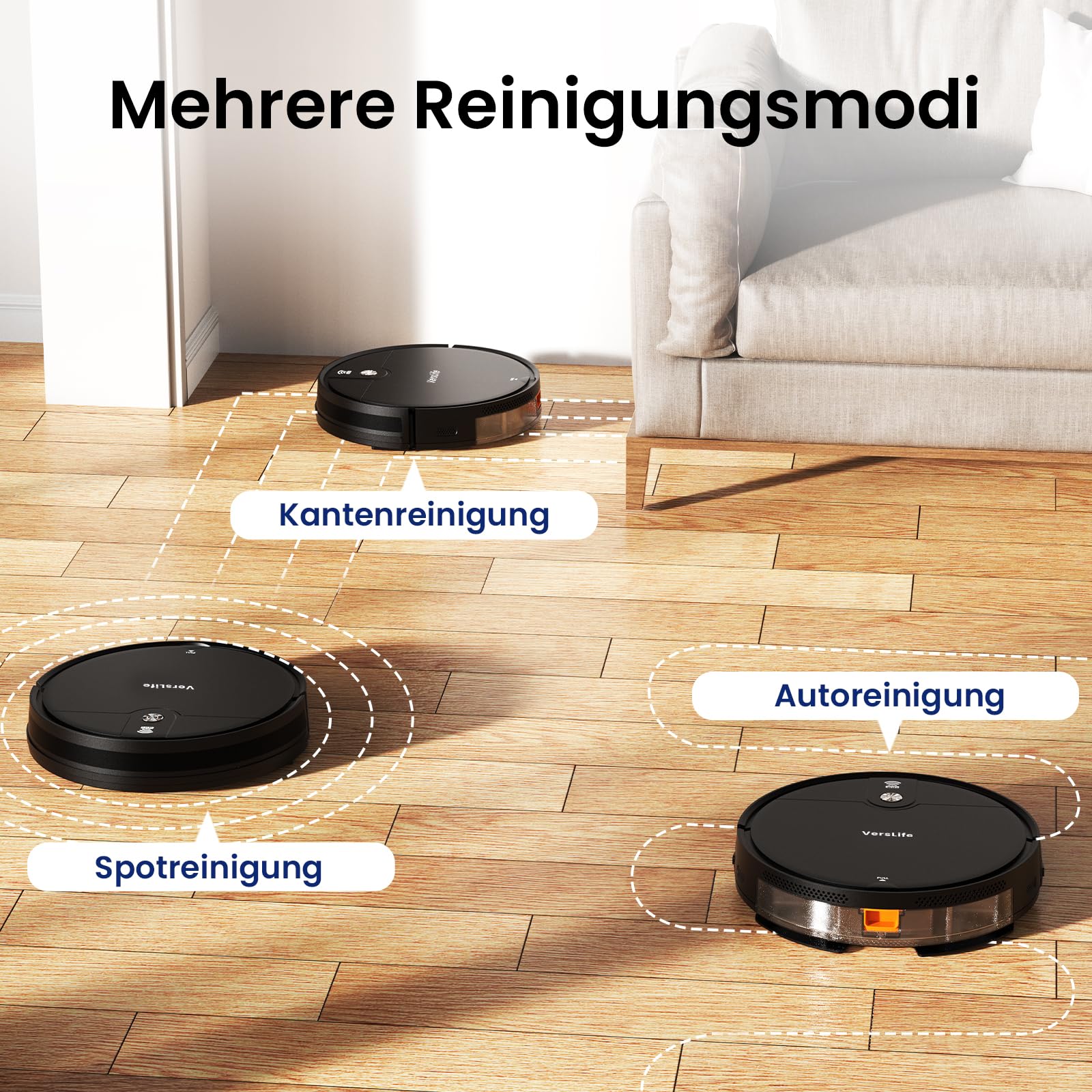 VersLife L6 Saugroboter mit Wischfunktion, 4000Pa Staubsauger Roboter | App Steuerung, Alexa, 120 Mins MAX, Ultraflaches Design, Saug und Wischroboter für Tierhaare, Teppiche und Hartboden