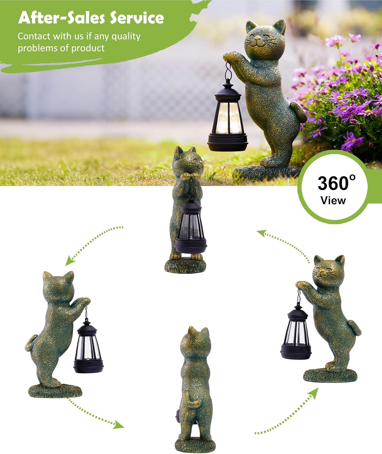 Nacome Bundle of Cat Birdbath and Cat Solar Lantern with Two Hands
