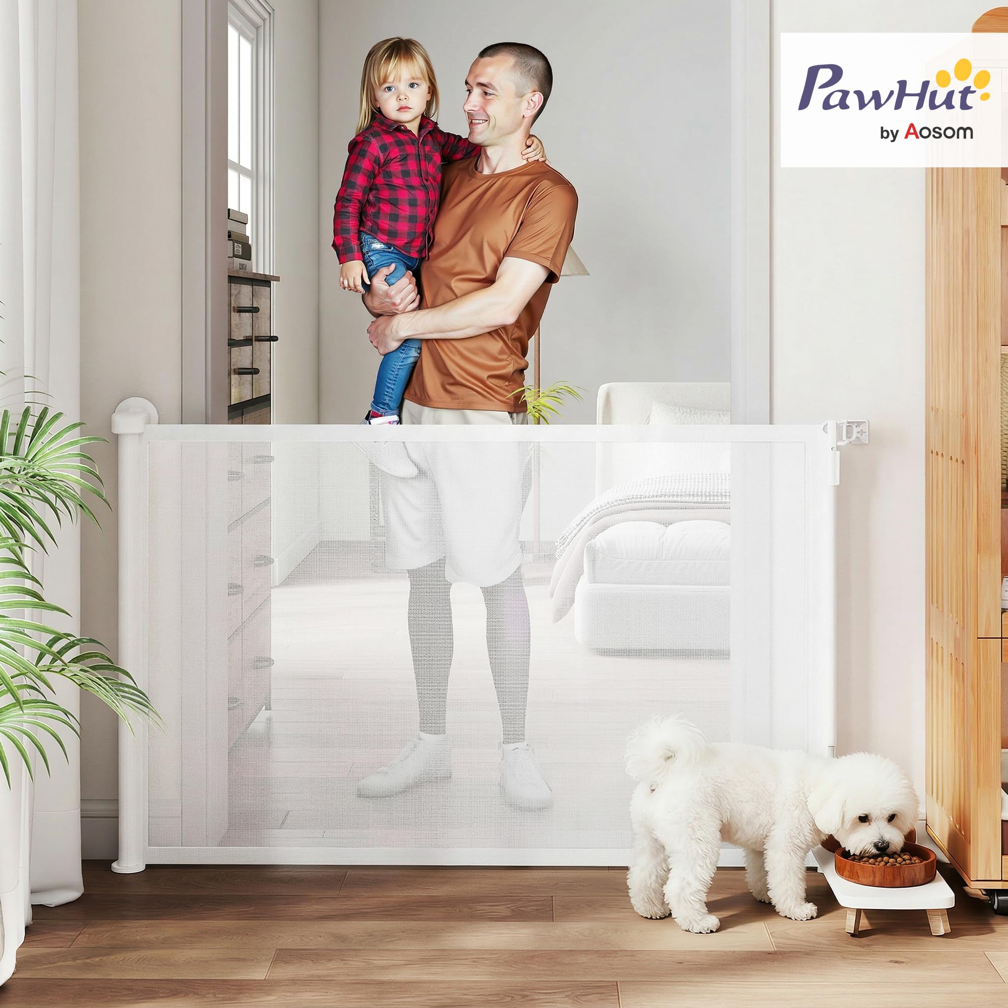 PawHut Barrière d'escalier extensible, à une main, 0-140 cm, Blanc