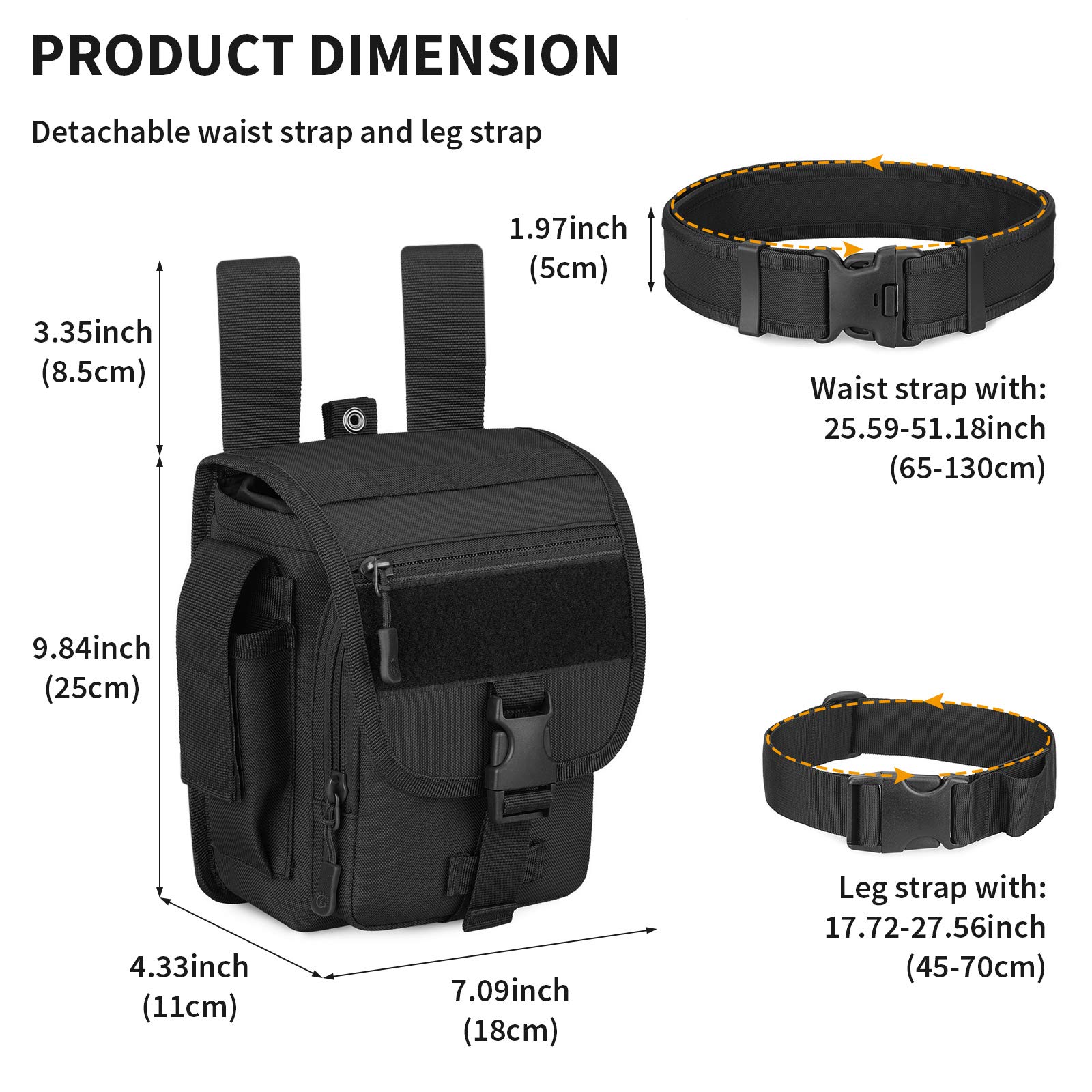 HUNTVP® Borsa A Tracolla Tattico, Uomo Marsupio Sportivo Militare Piccola Borsa Messenger Molle Briefcase Impermeabile per Campeggio Escursionismo Ciclismo Viaggio Trekking, Nero