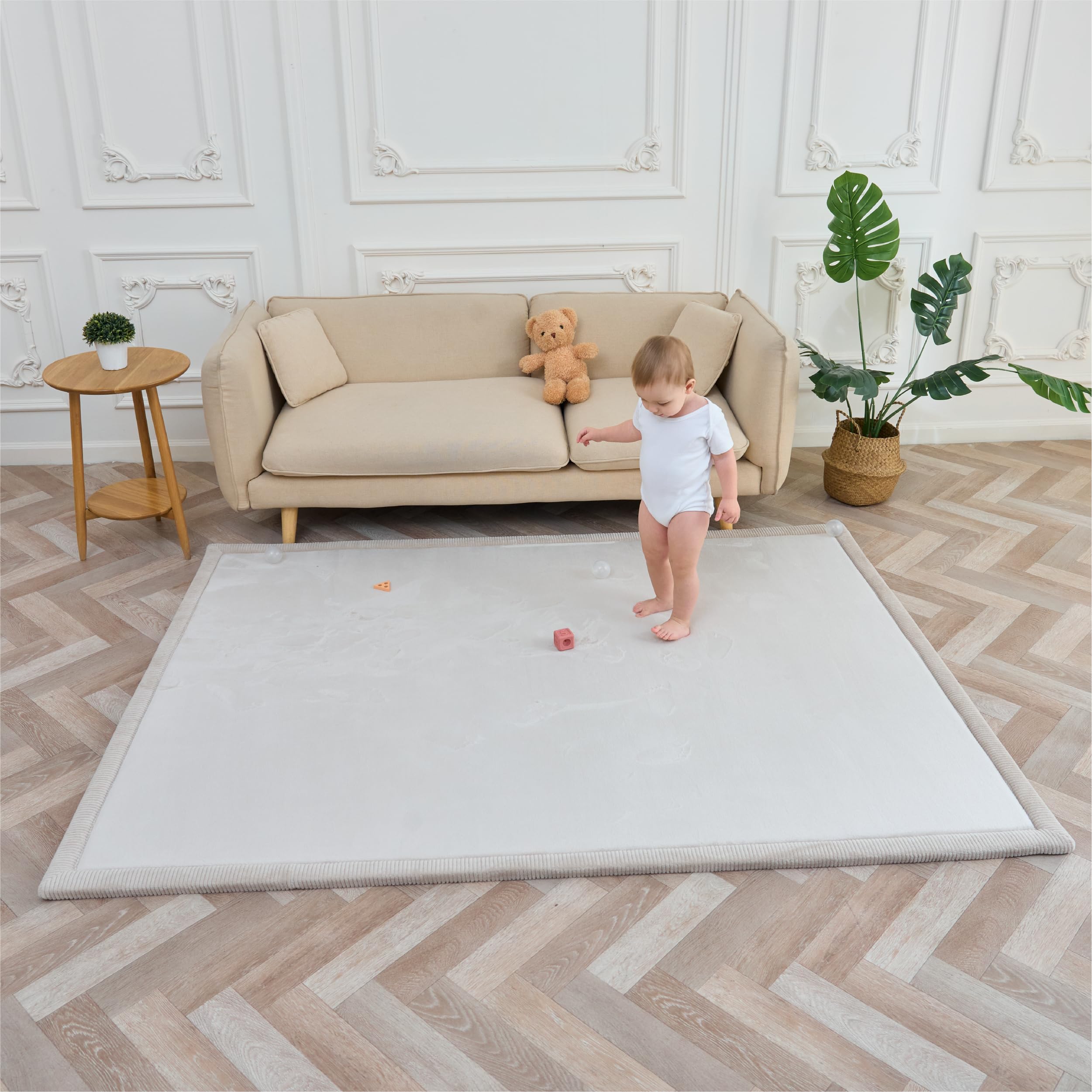 SUPERBE BEBE - Tapis De Jeu Et D’Éveil Bébé 150x200X2,5CM – Épais Et Anti-Choc - Mousse Mémoire De Forme Non Toxique Oeko-Tex – Tapis Chambre Bébé Et Enfant - Design Elegant (Beige UNI)