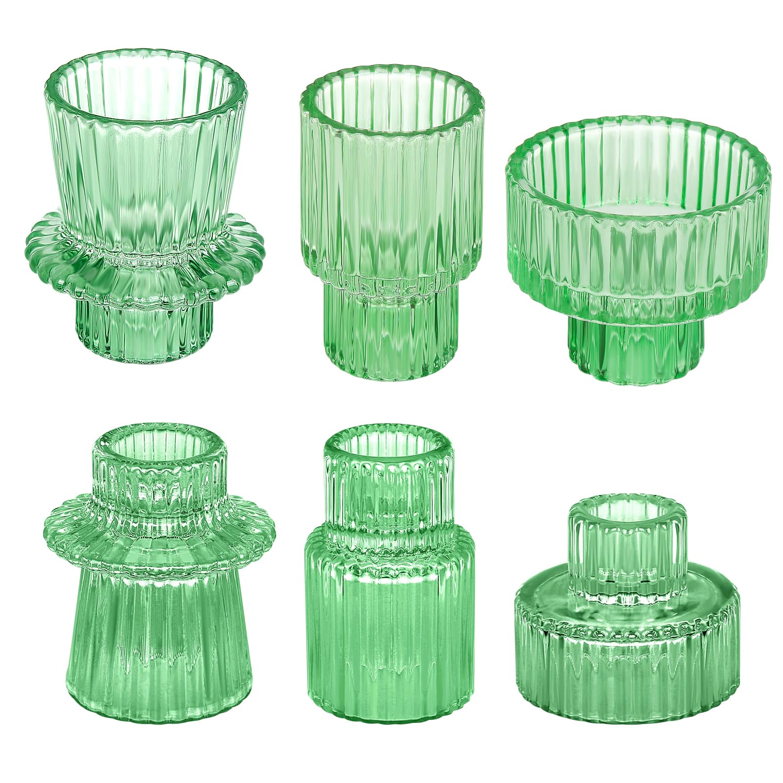 3 Kerzenhalter Aus Geriffeltem Glas – Grünes Set Für Tischdekoration, Hochzeit & Dinner, Hitzebeständig