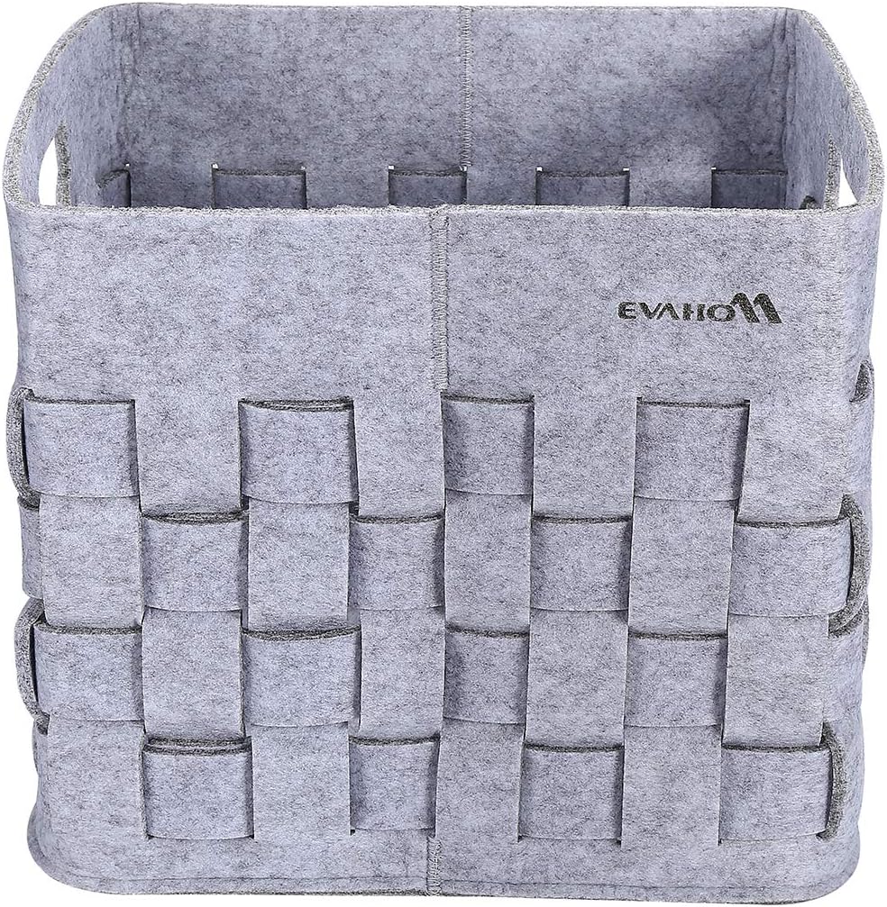 Gray Woven Felt Storage Box Hand Knitted Felt Basket Decorative Storage Organizer Bin For Home Office Warehouse Closet Shelf Cabinet Bookshelf (Natural)
