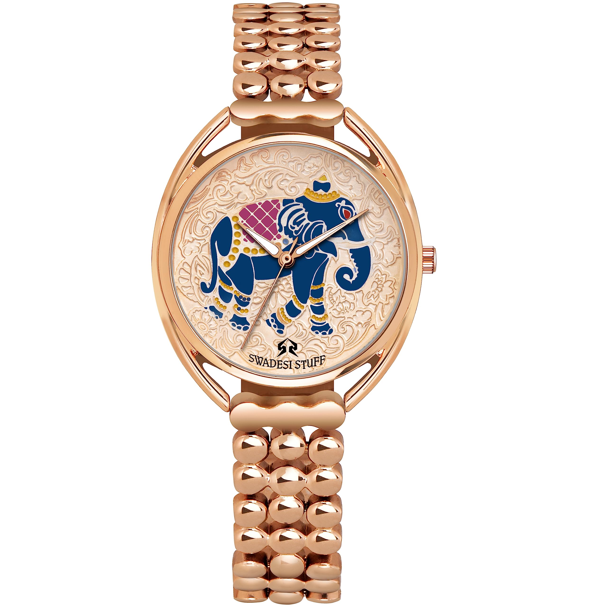 SWADESI STUFF Mammoth Hand Painted Elephant Rose Gold Dial Premium & Luxurious Stainless Steel Strap Analog Watch for Women (B0C7MMS4XH) Amazon Price History, Amazon Price Tracker