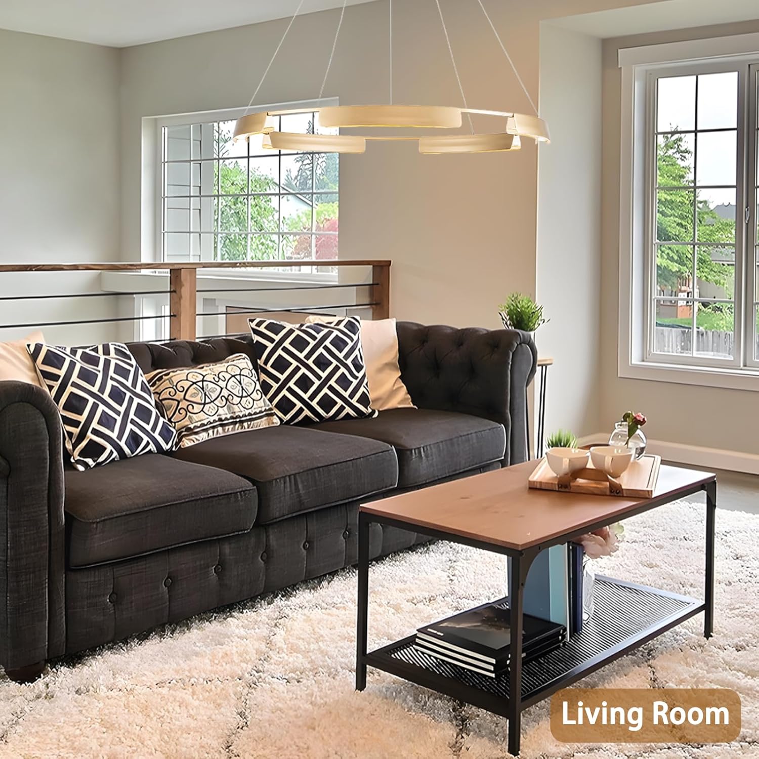 Modern LED Gold Chandelier 31.5" Ring Pendant Ceiling Light Fixture for Dining Room, Living Room, Bedroom, Kitchen Island, Foyer, 4000K Warm White 45W