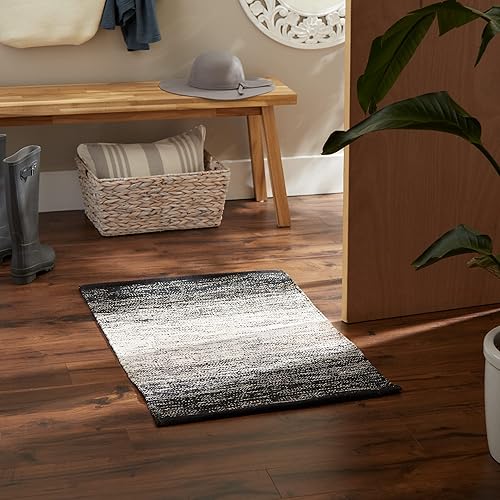 Miniatura 5 de DII Alfombra de algodón tejida, alfombras de área para cocina, dormitorio, baño o entrada, alfombra pequeña, 2 x 3, color negro degradado