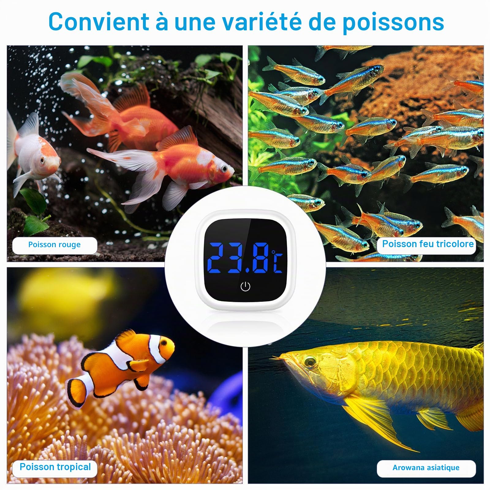 Brifit Thermomètre Aquarium Numérique, Mini Thermometre d'aquarium avec Ecran Tactile, Affichage LED, Thermometre Eau sans Fil pour Marine, Eau Doucee, Aquarium