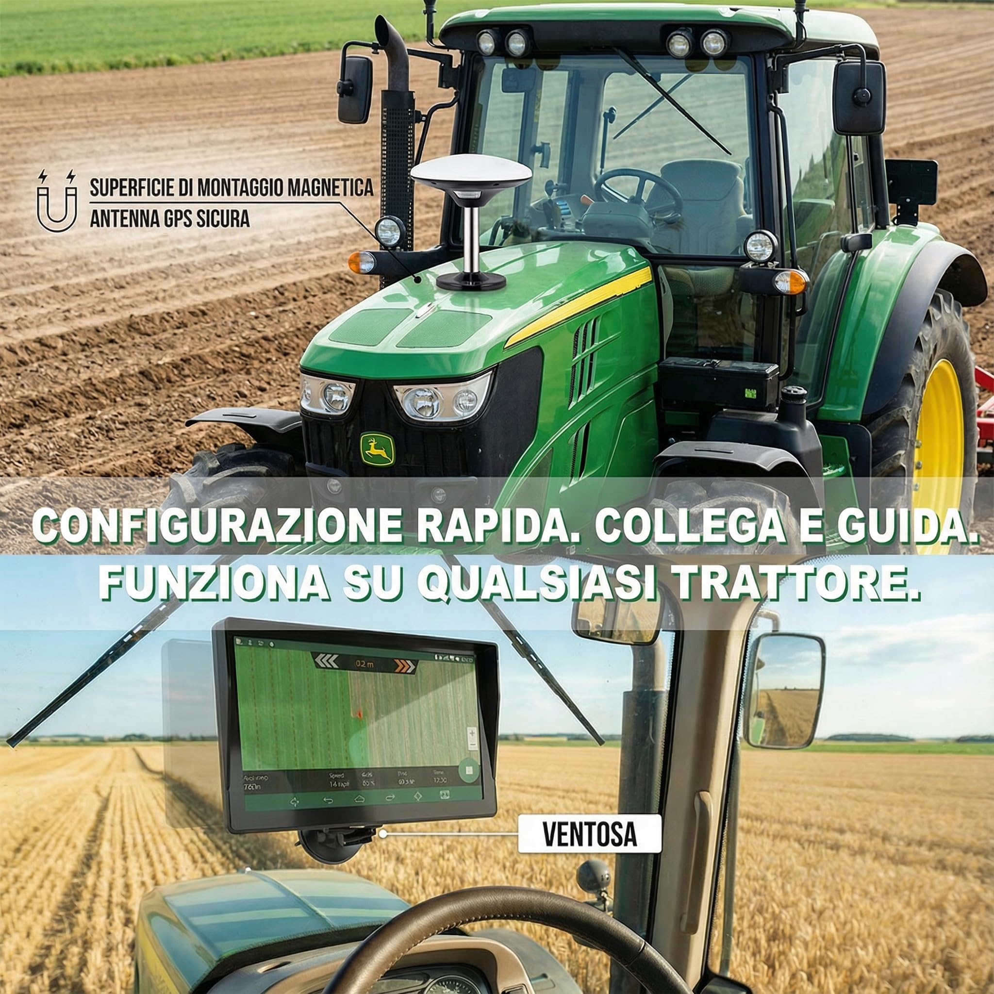 Navigatore GPS per Trattore per l’Agricoltura di Precisione, Navigatore Agricolo GNSS con Schermo Touch da 9", Adatto a Irrorazione, Aratura e Semina, Posizionamento Automatico