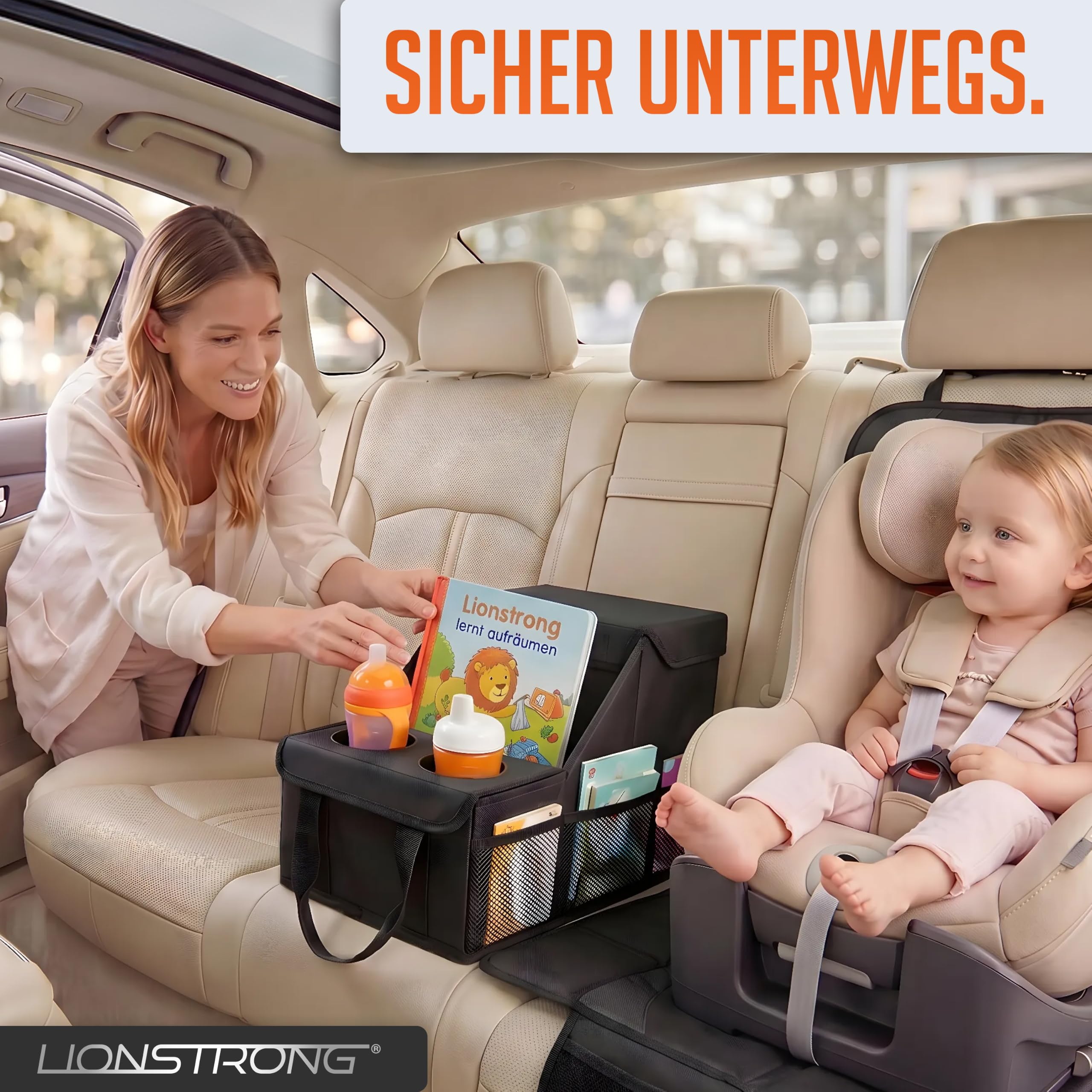 LIONSTRONG® Organizzatore Auto [STABILE GRAZIE PANNELLI PLASTICA] - Organizzatore Universale Sedile Posteriore e Sedile Passeggero - Ideale per Vacanze - Spazio per Giocattoli - Resistente all'Acqua