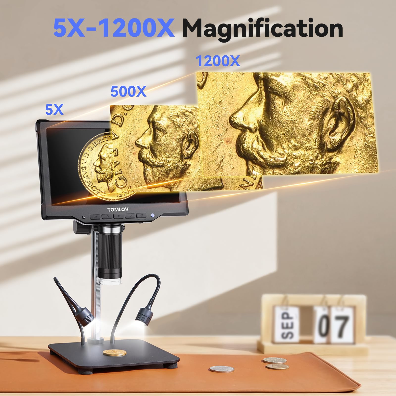 TOMLOV Microscopio digital DM10 de 10.1 pulgadas: 1080P 1200X HD IPS microscopio de monedas lupa para monedas de error con luz, microscopios de soldadura LCD de 16 MP para adultos con pantalla, vista