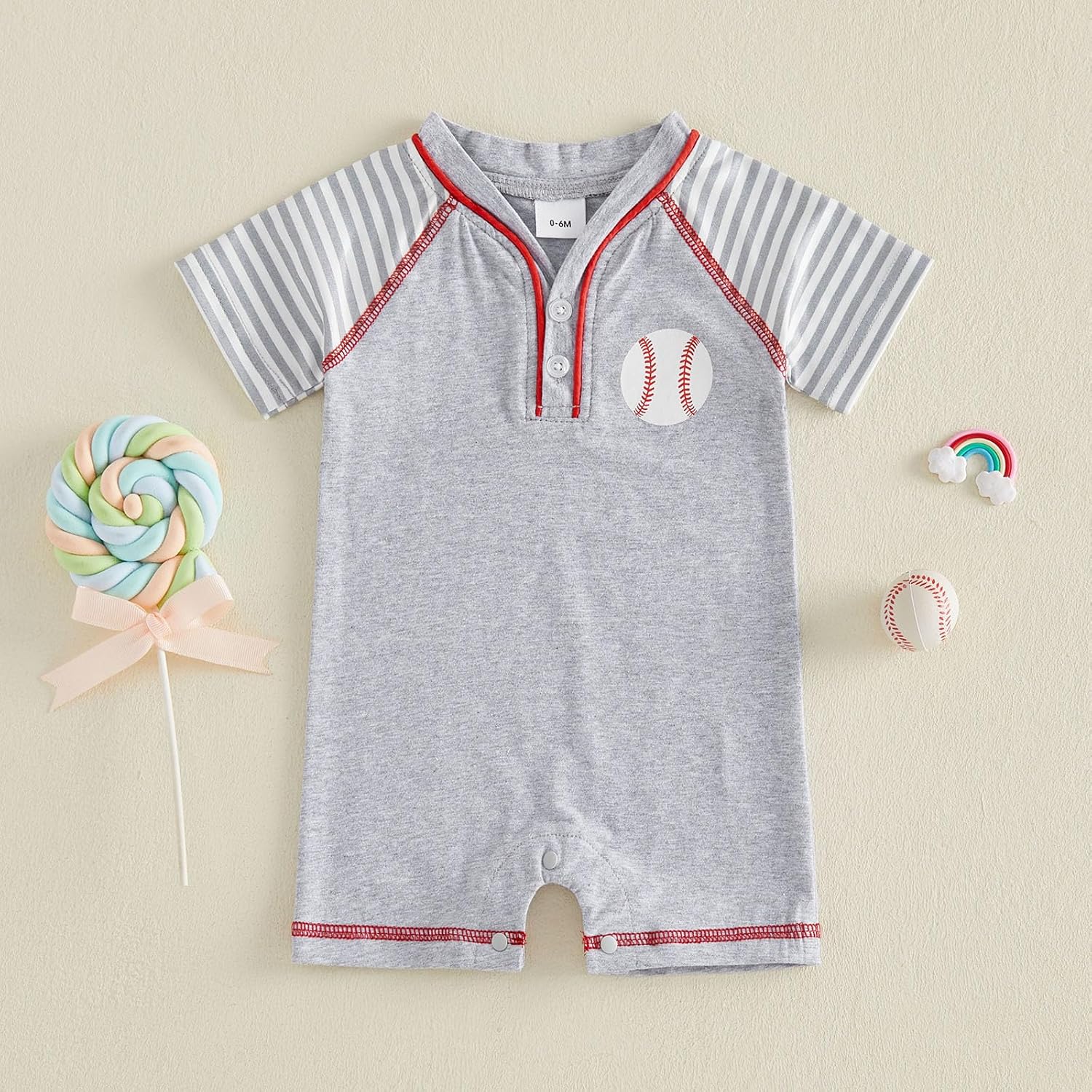 Yuemengxuan Newborn Baby Boy Baseball Jumpsuit Striped Raglan Sleeve Baseball Romper Infant Summer Outfit