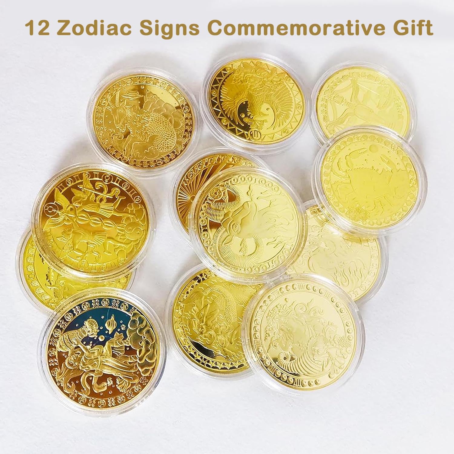 12 Constellations Pièce D'Or Commémorative de La Collection D'Art, Pièce de Fée Des Dents, Monnaies de Fée Des Dents, d'Or Avec Différents Motifs, Pièces de Monnaie Cadeaux， Constellation