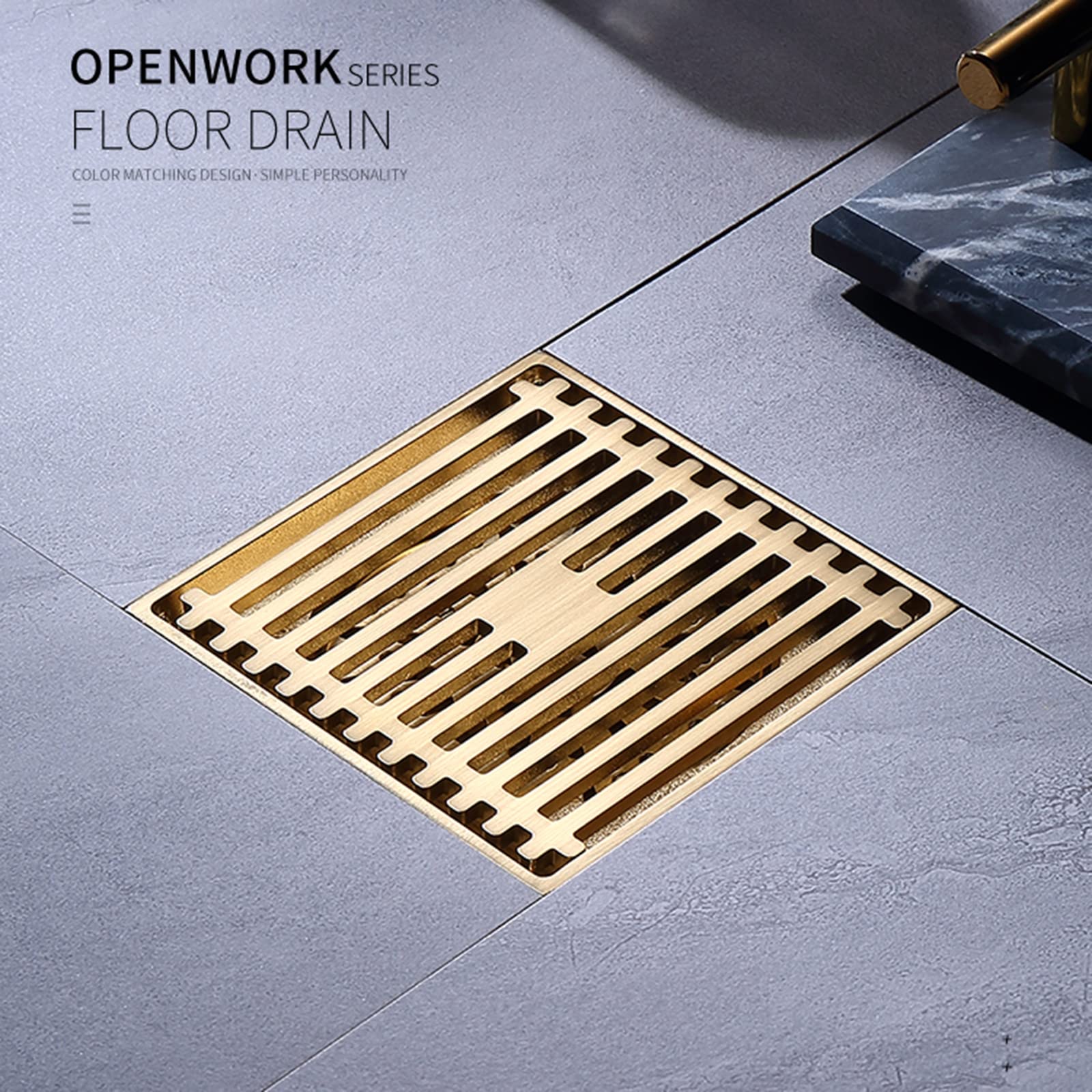 Canaletta Per Doccia Quadrato Da 10CM, Scarico A Pavimento Invisibile in Ottone, Drenaggio Rapido, Filtro Per Capelli, Anti-Blocco, Facile Da Smontare Adatto Per Cucina, Bagno,Rose gold