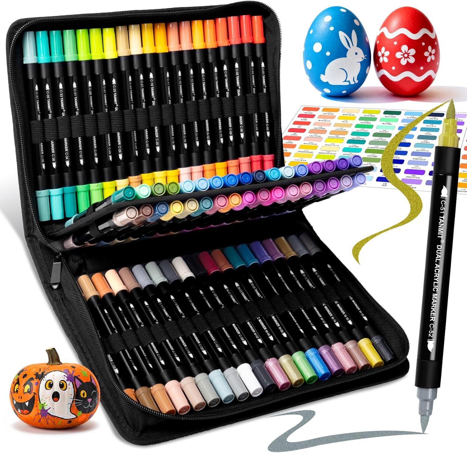 TANMIT 144 Colors Acrylic Paint Markers, 72 Pack Dual-Color Acrylic Paint Pens Markers for Rock Painting, Wood, Canvas, Stone, Glass, Ceramic Surfaces, DIY Crafts Art Supplies Kit