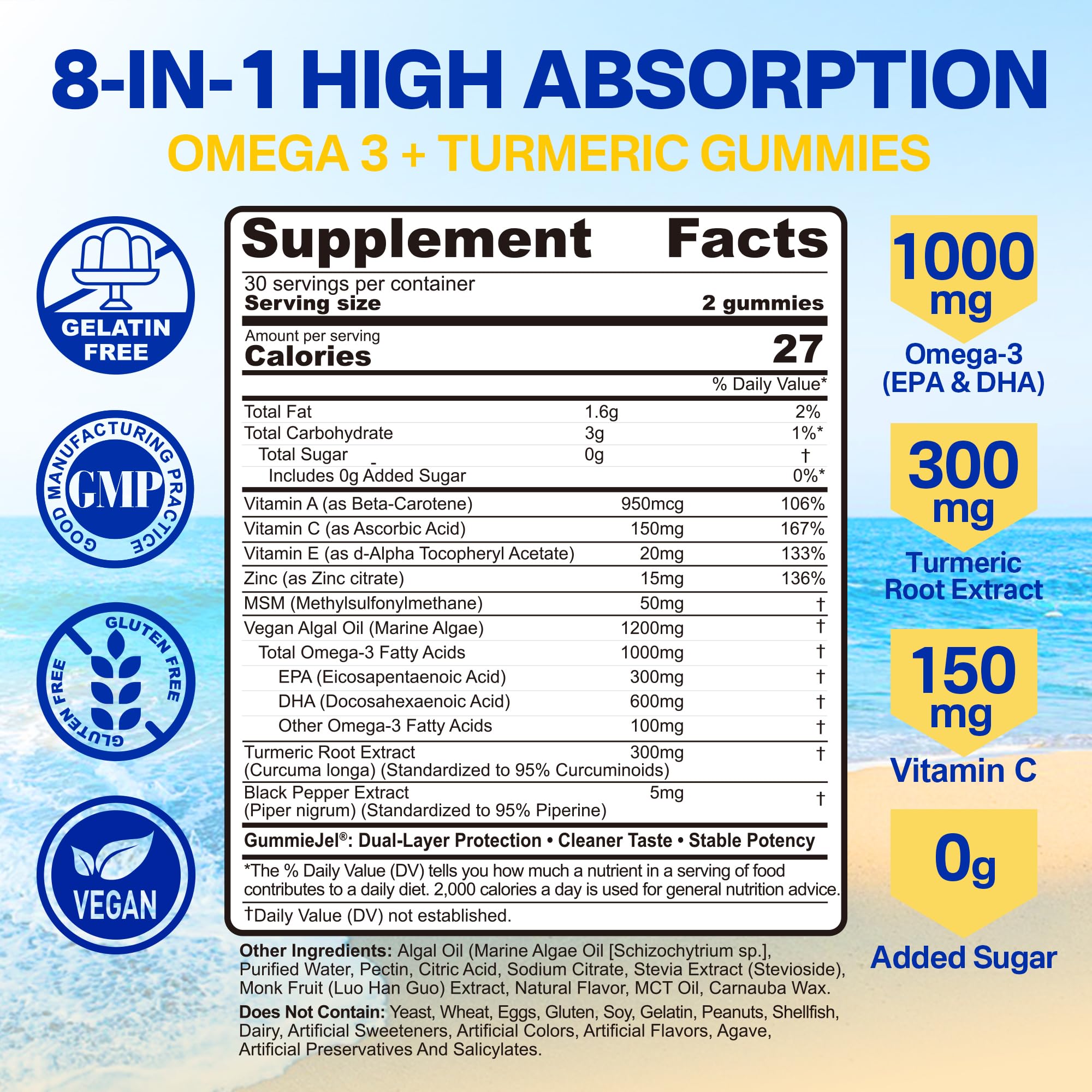 Omega-3 Gummies 1000mg + Turmeric, Fish Oil Alternative No Fish Taste, 60Ct — Amazon image 2