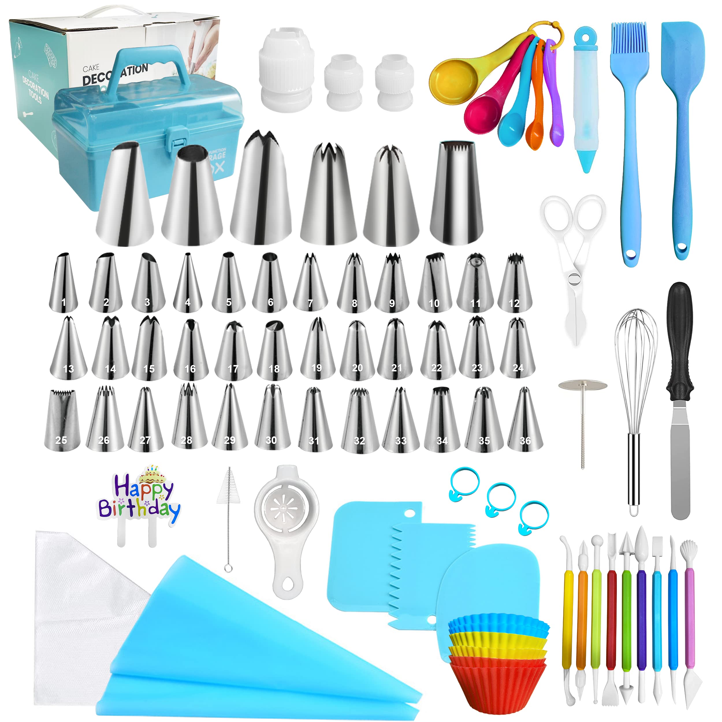 Juego de 228 piezas de decoración de pasteles [numerados] 42 piezas de puntas y bolsas con estuche de almacenamiento, kit de decoración de cupcakes para glaseado
