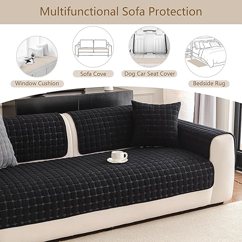 Miniatura 5 de MEETSKY Funda de sofá negra lavable para perros, funda de sofá para sofá de 2 cojines, fundas antideslizantes para sofá de dos plazas, fundas