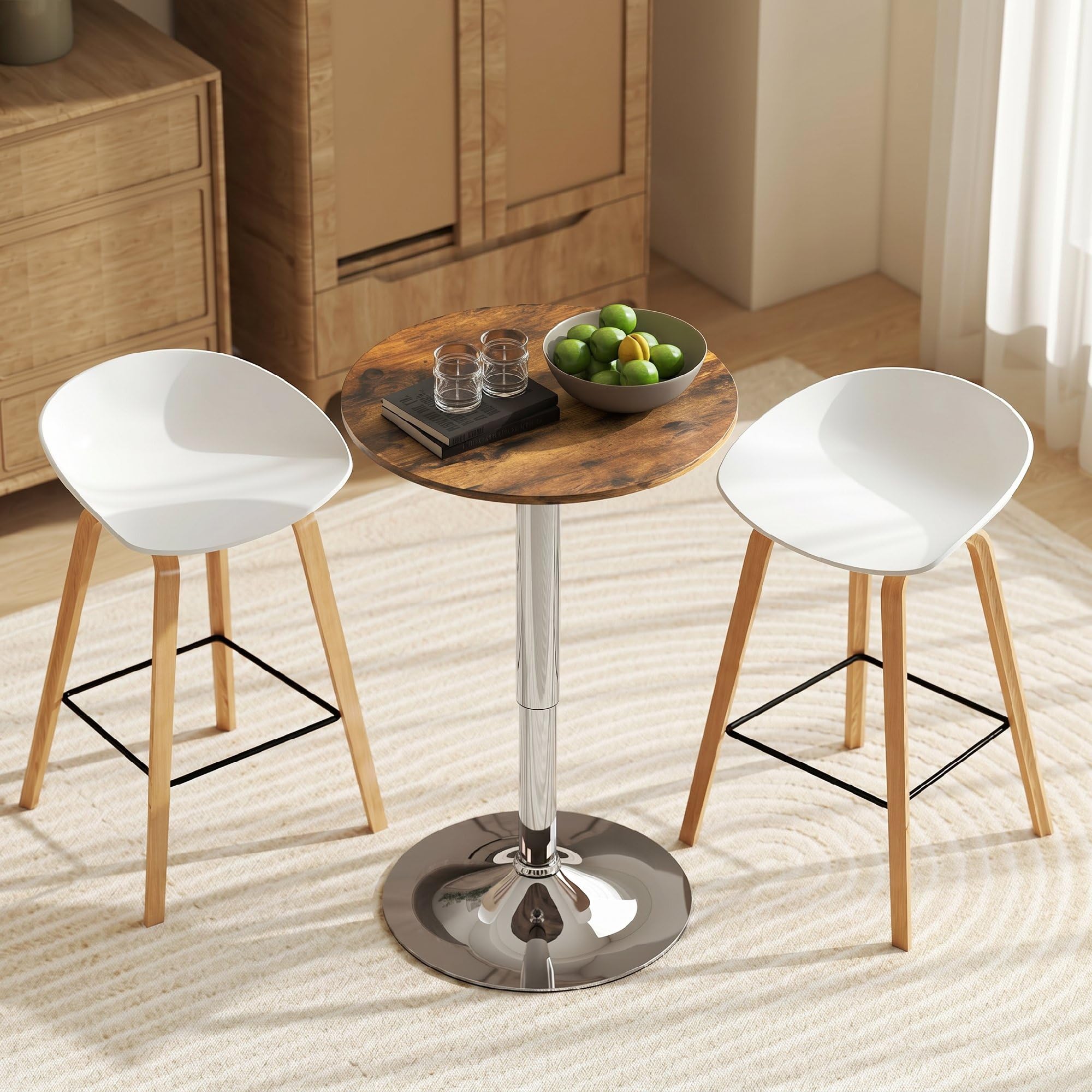 HOMCOM Table de Bar Table Bistro Hauteur Réglable 67-93 cm Ø 60 cm Marron