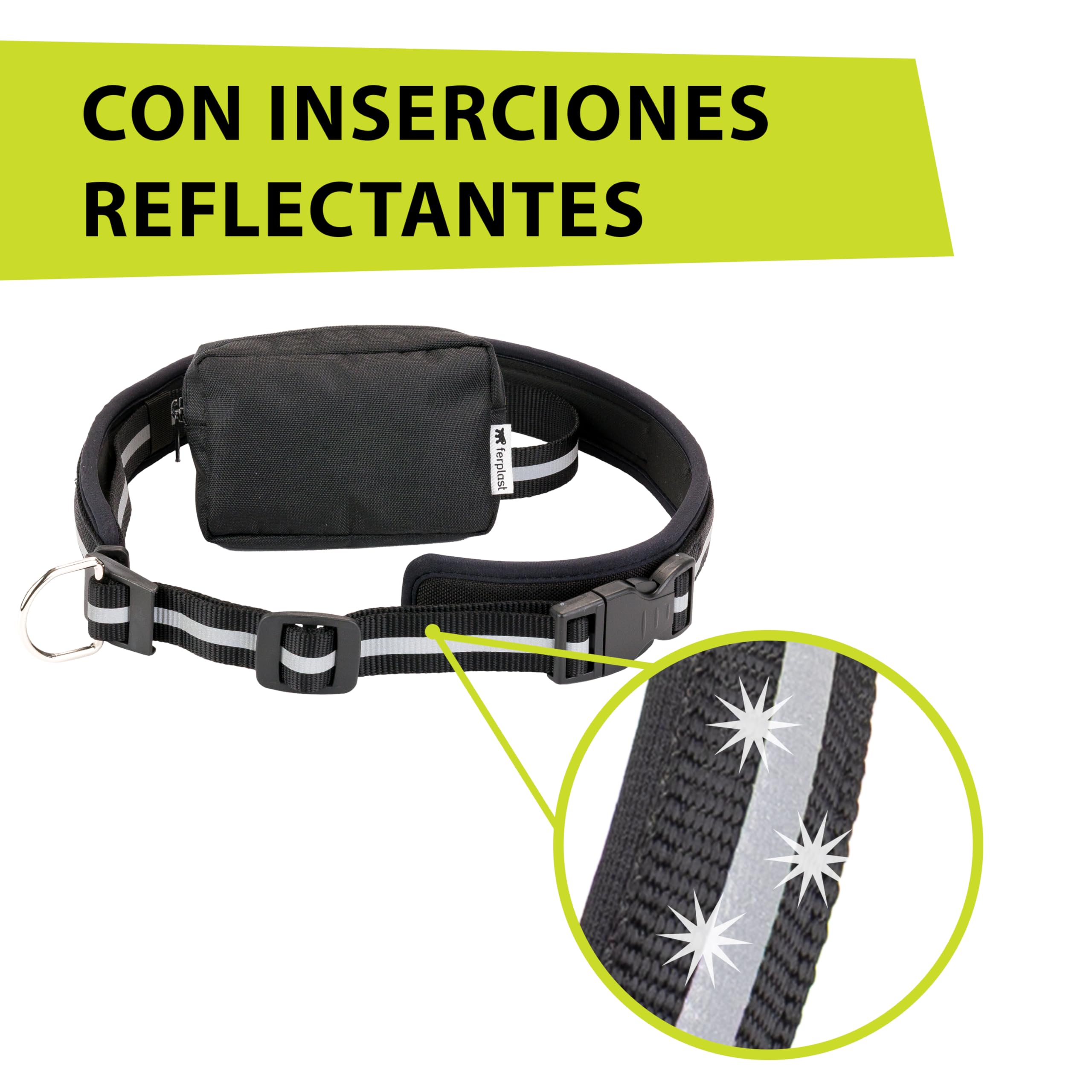 Ferplast Correa para Perro Freetime Running, Completa con cinturón y Bolsa de Almacenamiento, Extremo elástico, Ø 70÷130 cm, Gris
