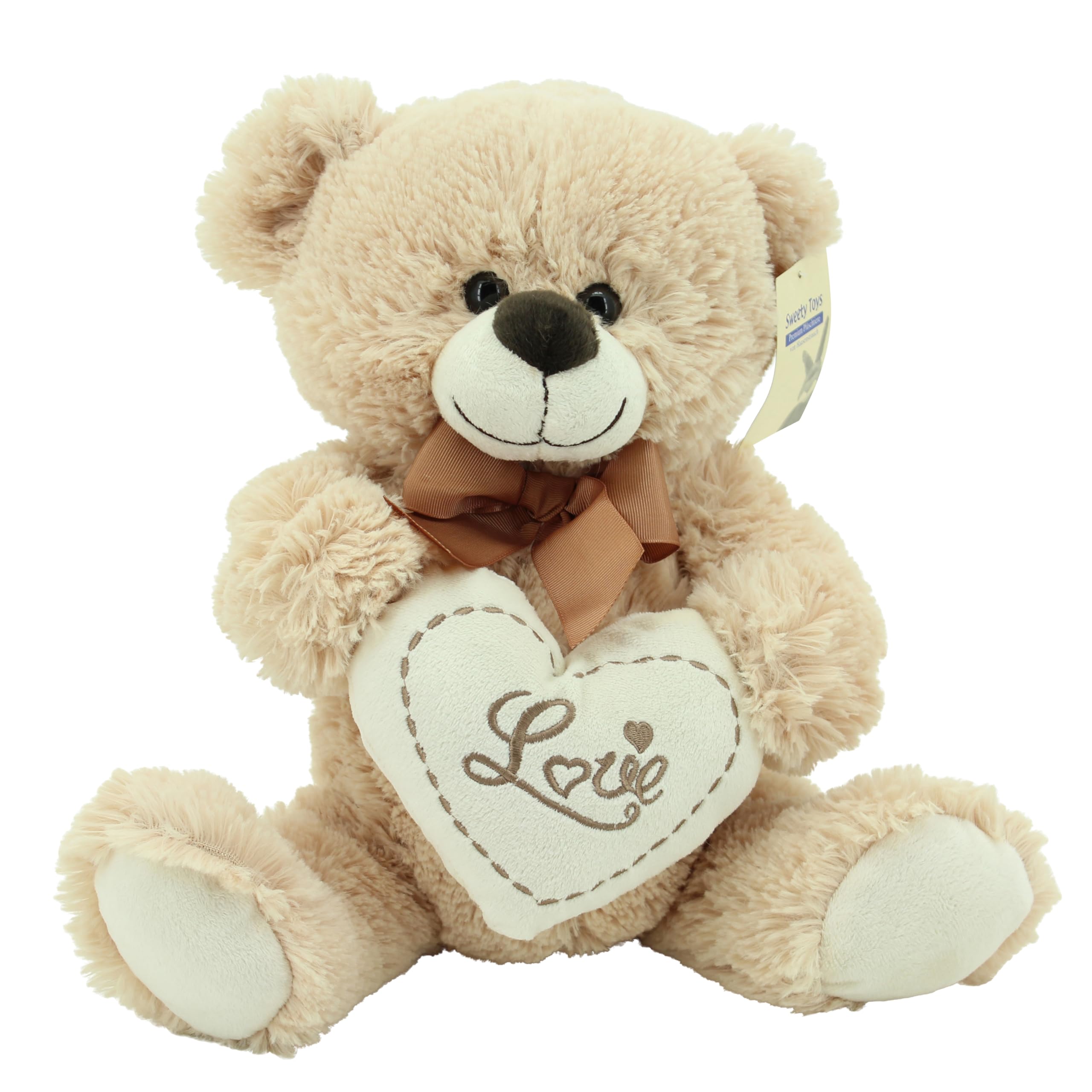 Sweety Toys 3877 Teddy Cuddly Bear Plush Bear Love Super Cute with Heart Embroidery Love Beige/Brown