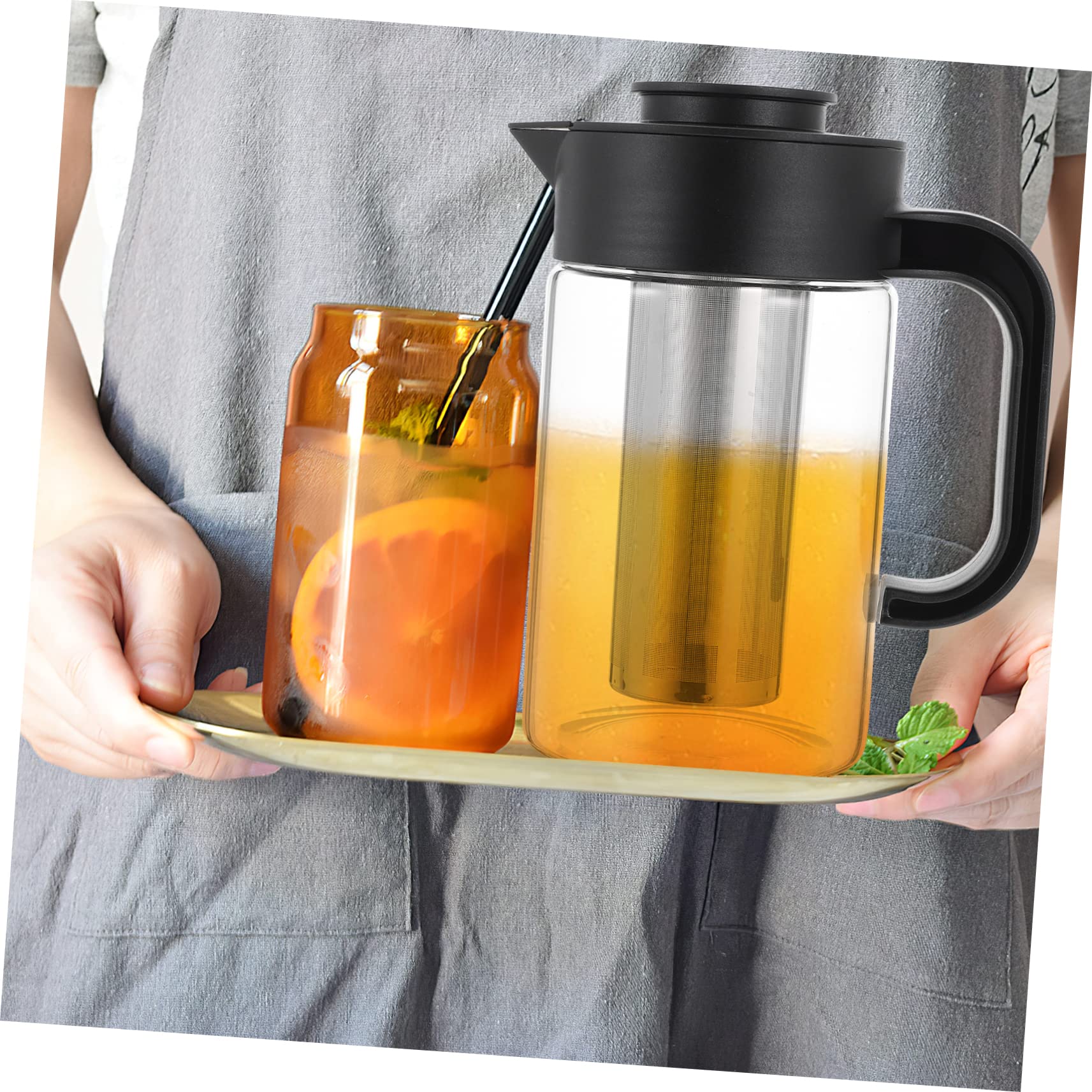 Hochtemperatur Glaskrug mit Deckel 1000ml aus Edelstahl Stabiles Design Teekessel zum Servieren von Kaltem Wasser und Heißem Tee bei Partys
