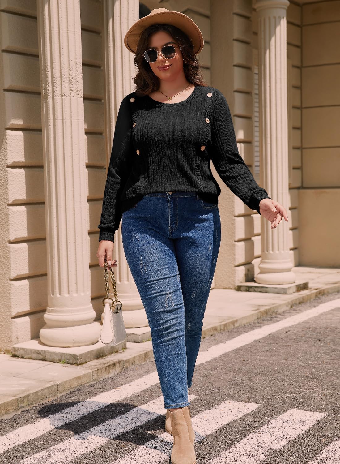 Siddhe Sweaters for Women Plus Size Long Sleeve Crewneck Tops Fall Winter Pullover Dressy Casual Shirts Button Clothes XL-5XL - Image 3